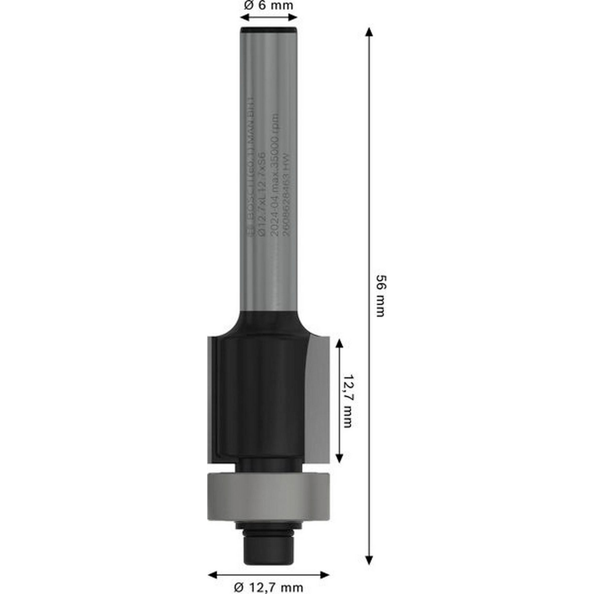 Bosch PRO Bündigfräser mit unterem Kugellager, D 12,7 mm, L 12,7 mm, S 6 mm #2608628463