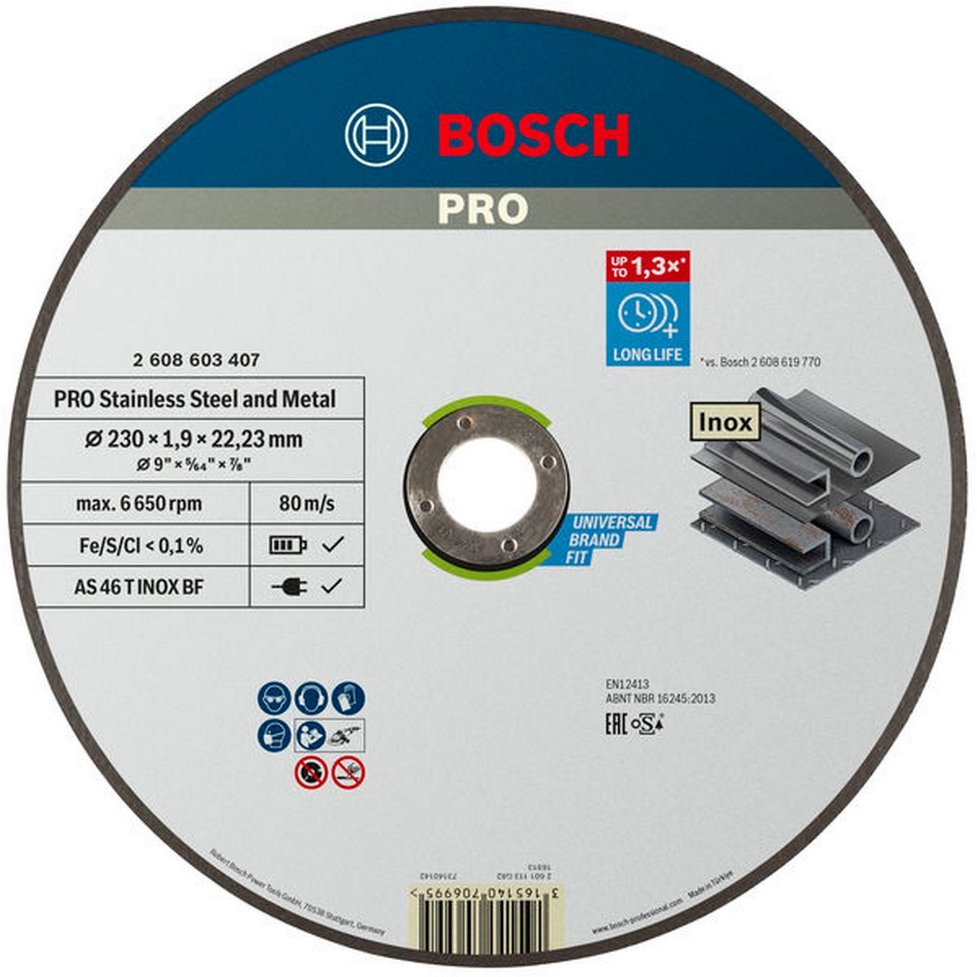 Bosch PRO Stainless Steel and Metal Trennscheibe, 230 x 1.9 x 22.23 mm, gerade, oSa #2608603407