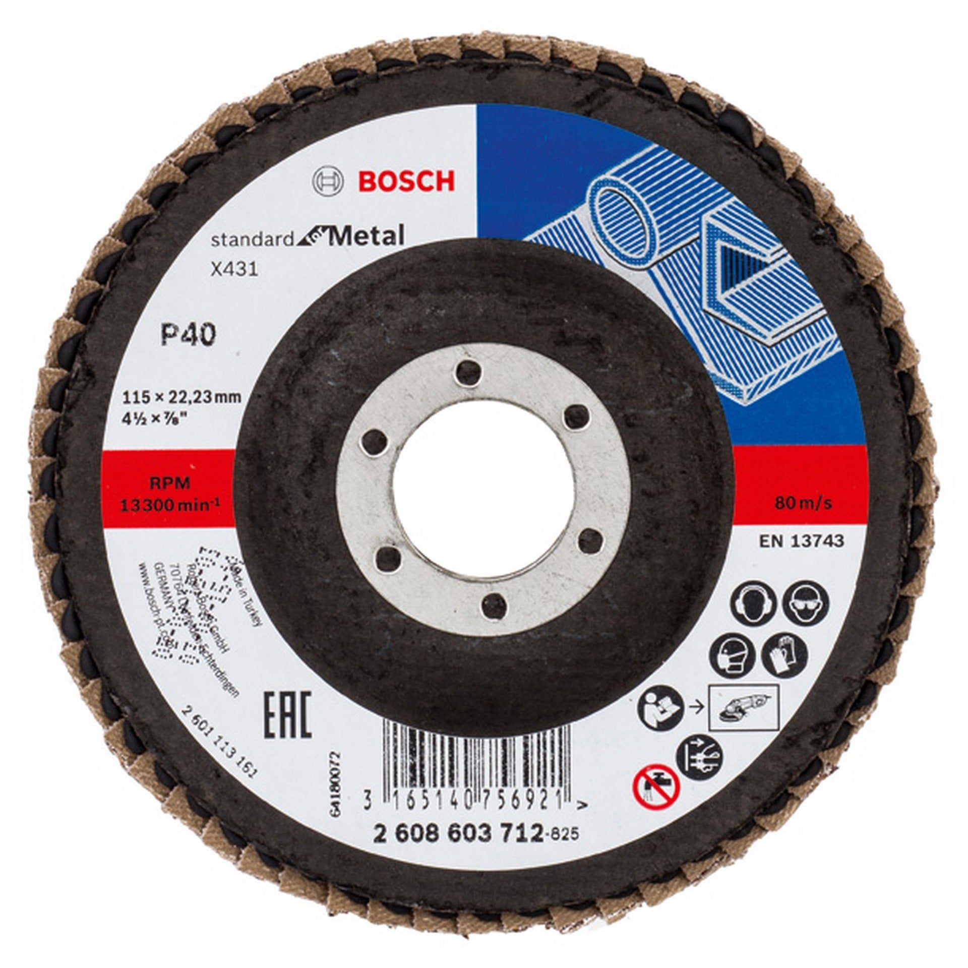 Bosch Fächerschleifscheibe X431 Standard for Metal, gerade, 115 mm, 40, Glasgewebe #2608603712