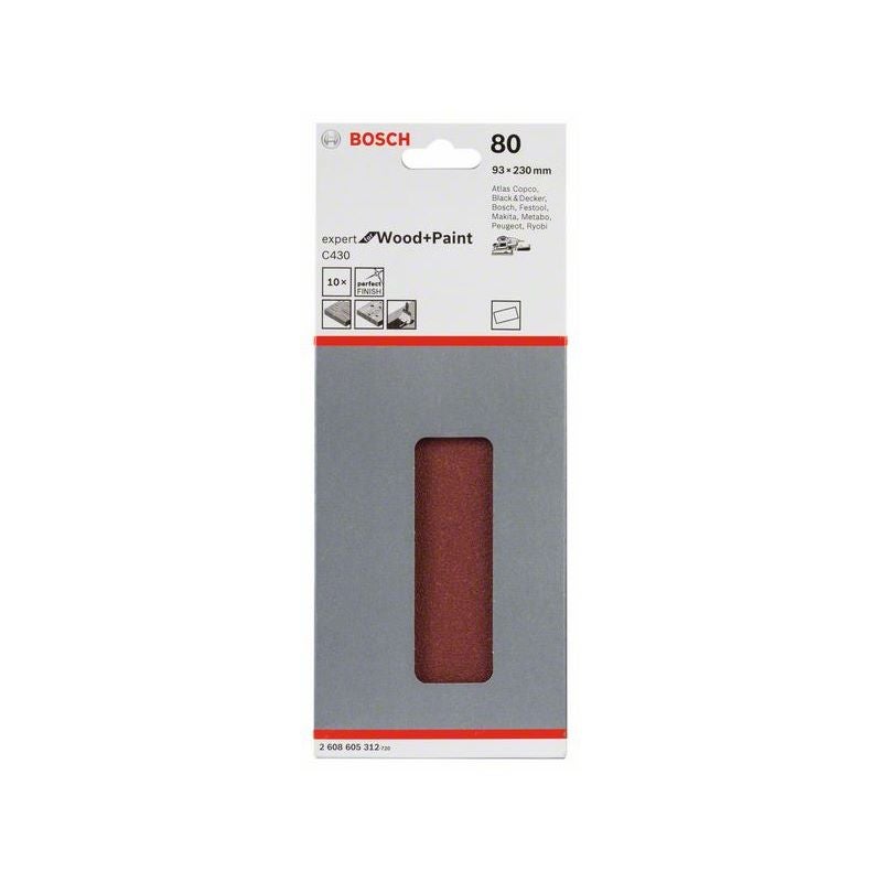 Bosch Schleifblatt C430, 93 x 230 mm, 80, ungelocht, gespannt, 10er-Pack #2608605312