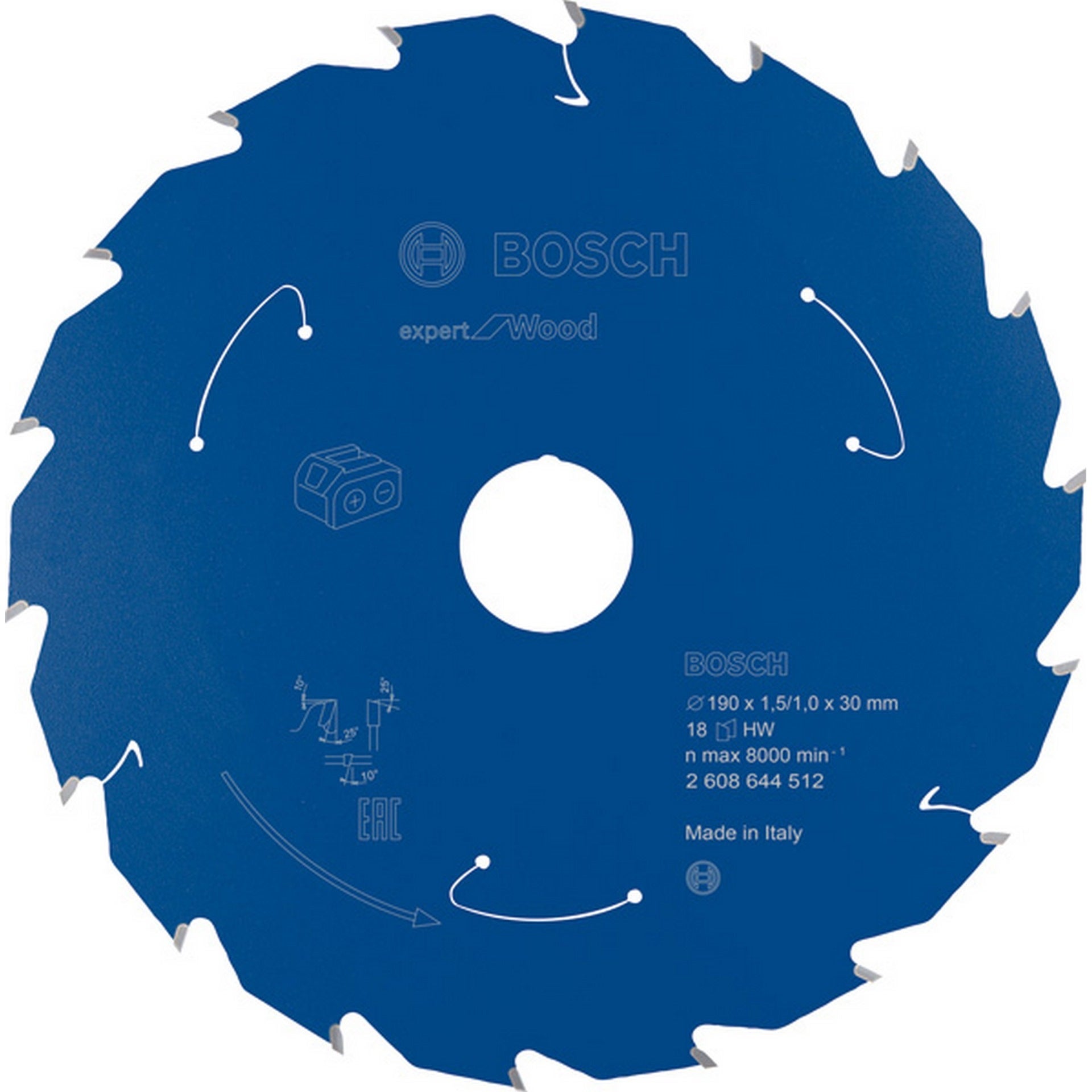 Bosch Kreissägeblatt für Akkusägen Expert for Wood, 190 x 1,5/1 x 30, 18 Zähne #2608644512