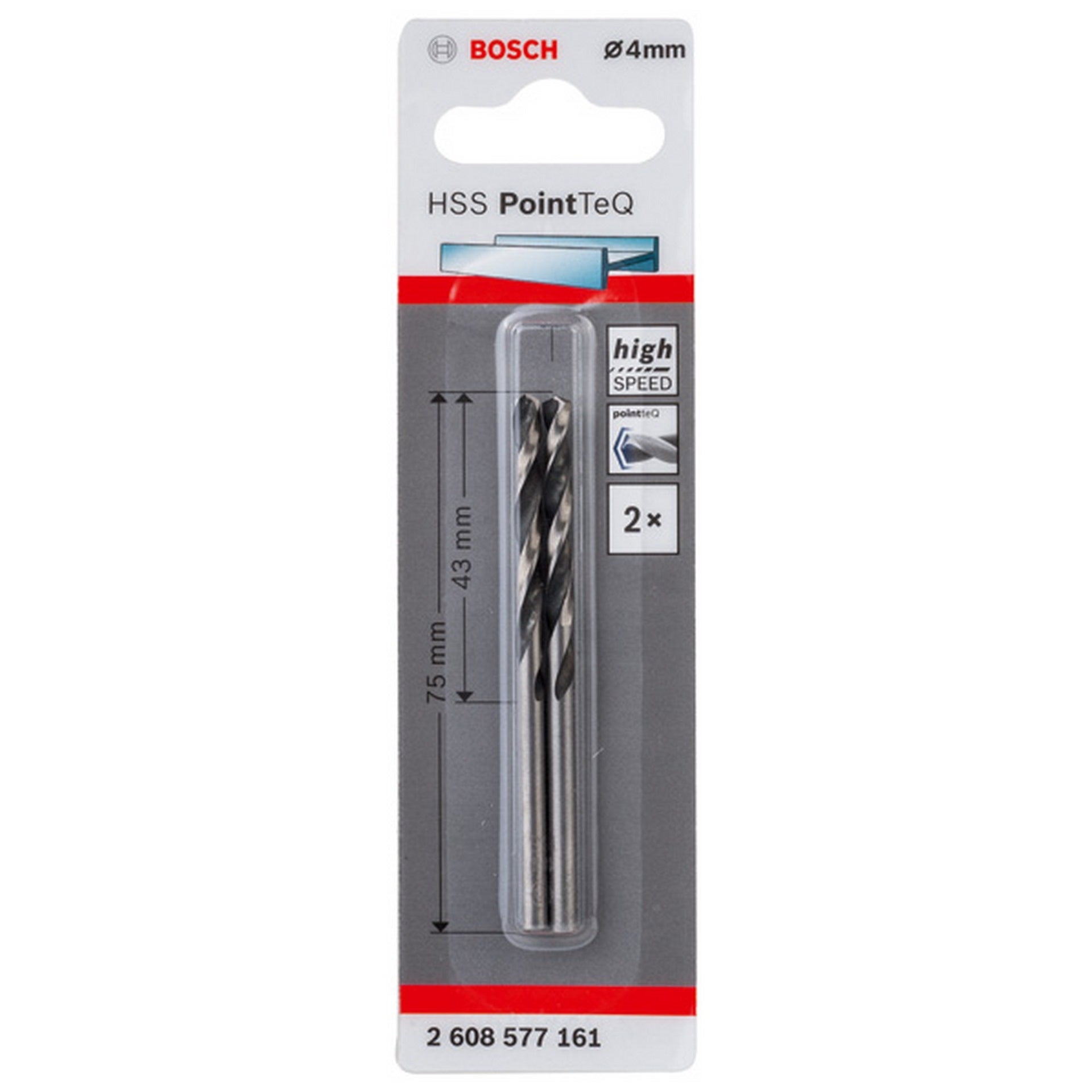 Bosch Metallspiralbohrer HSS PointTeQ, DIN 338, 4,0 mm, 2er-Pack #2608577161