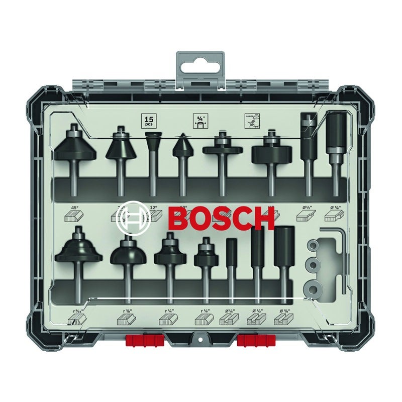 Bosch PRO Fräser-Set gemischt, Schaft 1/4", 15-tlg. #2607017473