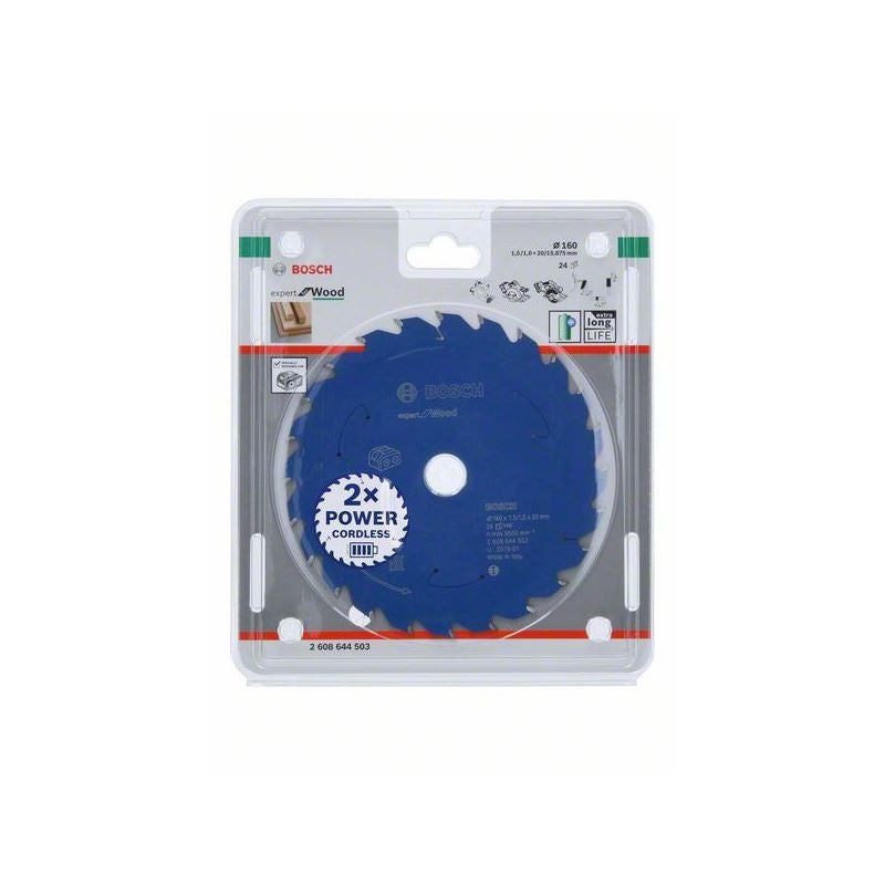 Bosch Kreissägeblatt für Akkusägen Expert for Wood, 160 x 1,5/1 x 20, 24 Zähne #2608644503