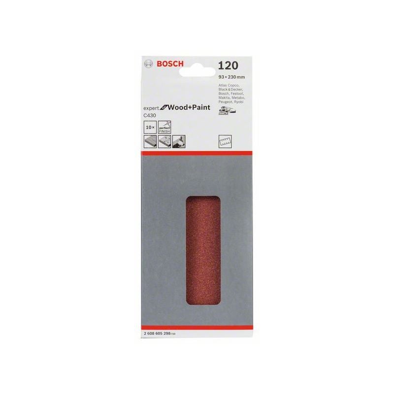 Bosch Schleifblatt C430, 93 x 230 mm, 120, 8 Löcher, gespannt, 10er-Pack #2608605298