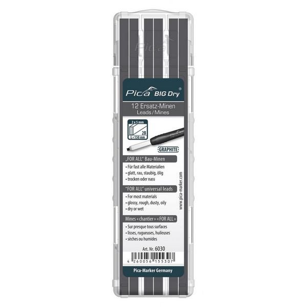 Pica BIG DRY Minen-Set FOR ALL Graphit / 12 Minen im stabilen Etui #6030