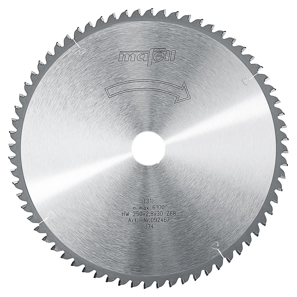 Mafell Sägeblatt-HM, 250 x 1,8/2,8 x 30 mm, Z 68, FZ/TR für Kunststoff- und Aluminium-Profile #09246