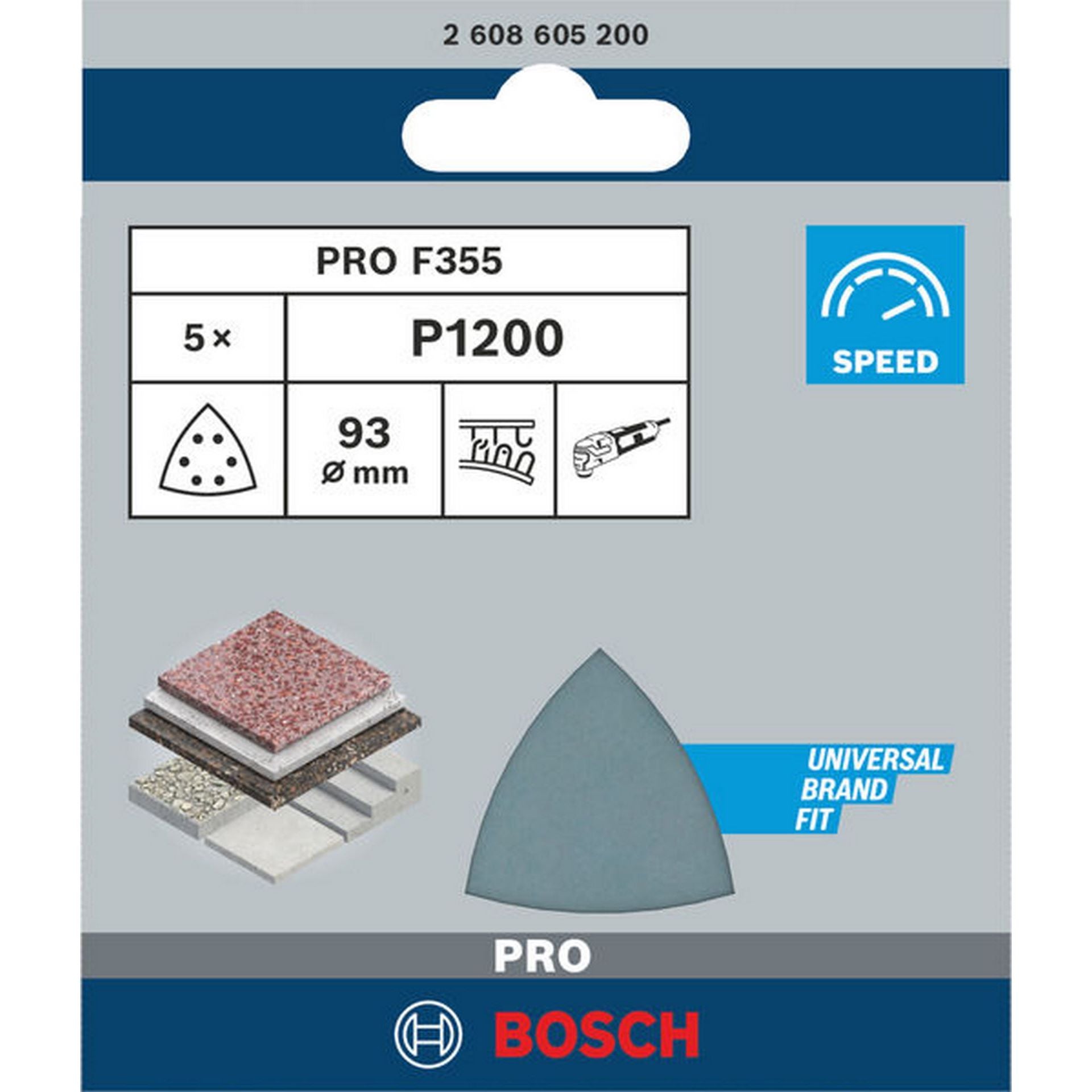 Bosch PRO F355 Schleifblatt, 93 mm, G1200, 5-tlg. #2608605200