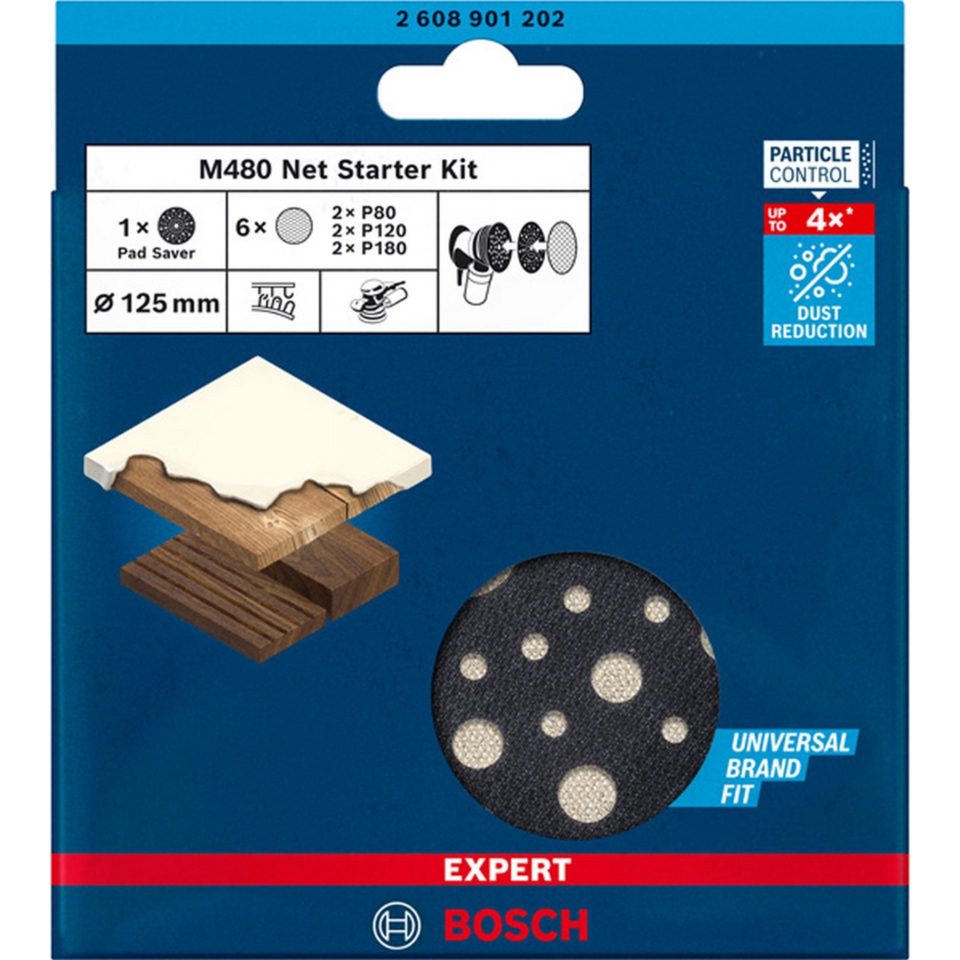 Bosch EXPERT M480 Schleifnetz Starter Set, Schleiftellerschoner, 125mm, K80-180, 7tlg. #2608901202