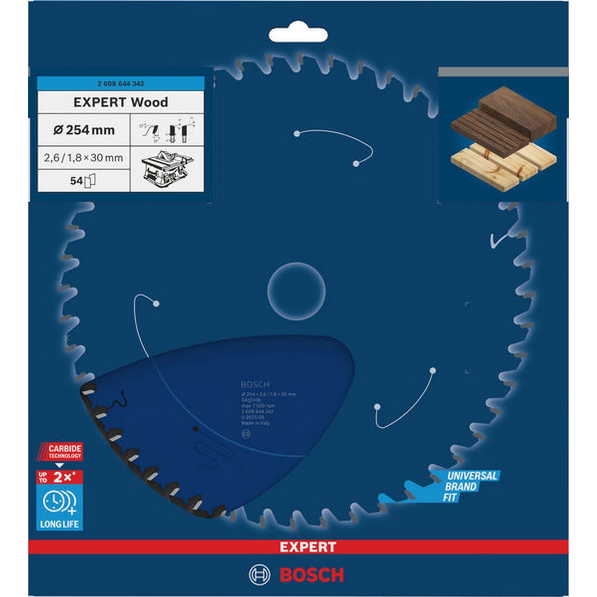 Bosch EXPERT Wood Kreissägeblatt, 254x2,6/1,8x30 mm, Z54 #2608644342