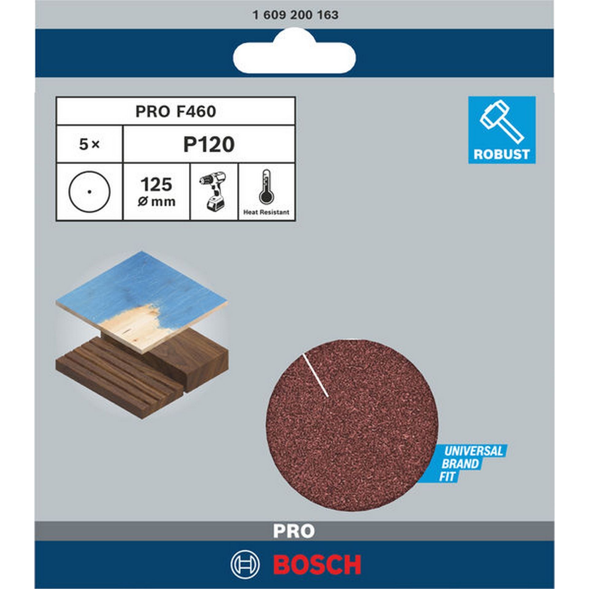 Bosch PRO F460 Schleifblatt, 125 mm, G120, 5-tlg. #1609200163