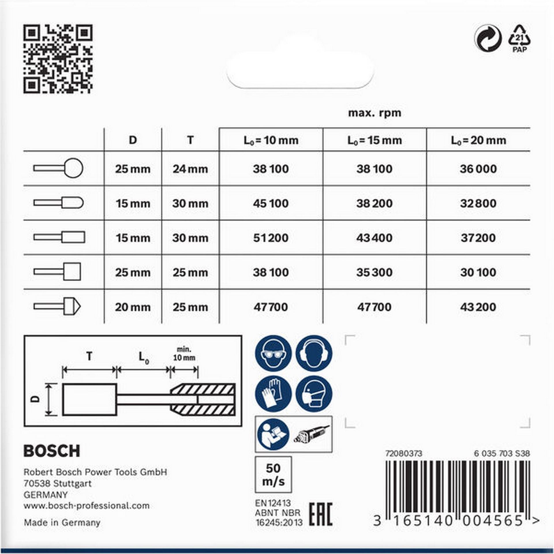 Bosch PRO Steel Schleifstiftset, 25 x 24, 15 x 30, 25 x 25, 20 x 25 mm, G60, 5-tlg. #1609200286