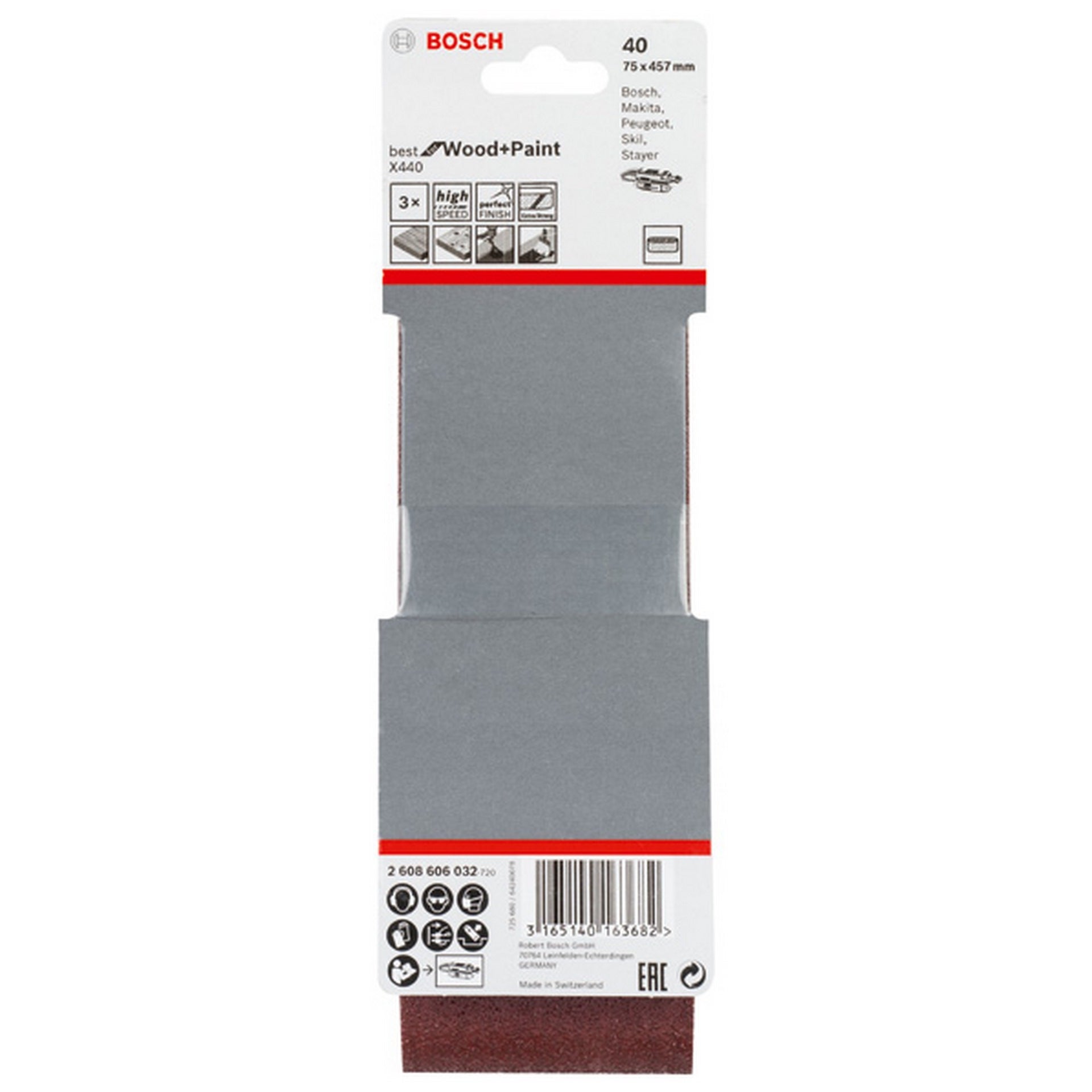 Bosch PRO X440 Schleifband, 75 x 457 mm, G40, 3-tlg. #2608606032