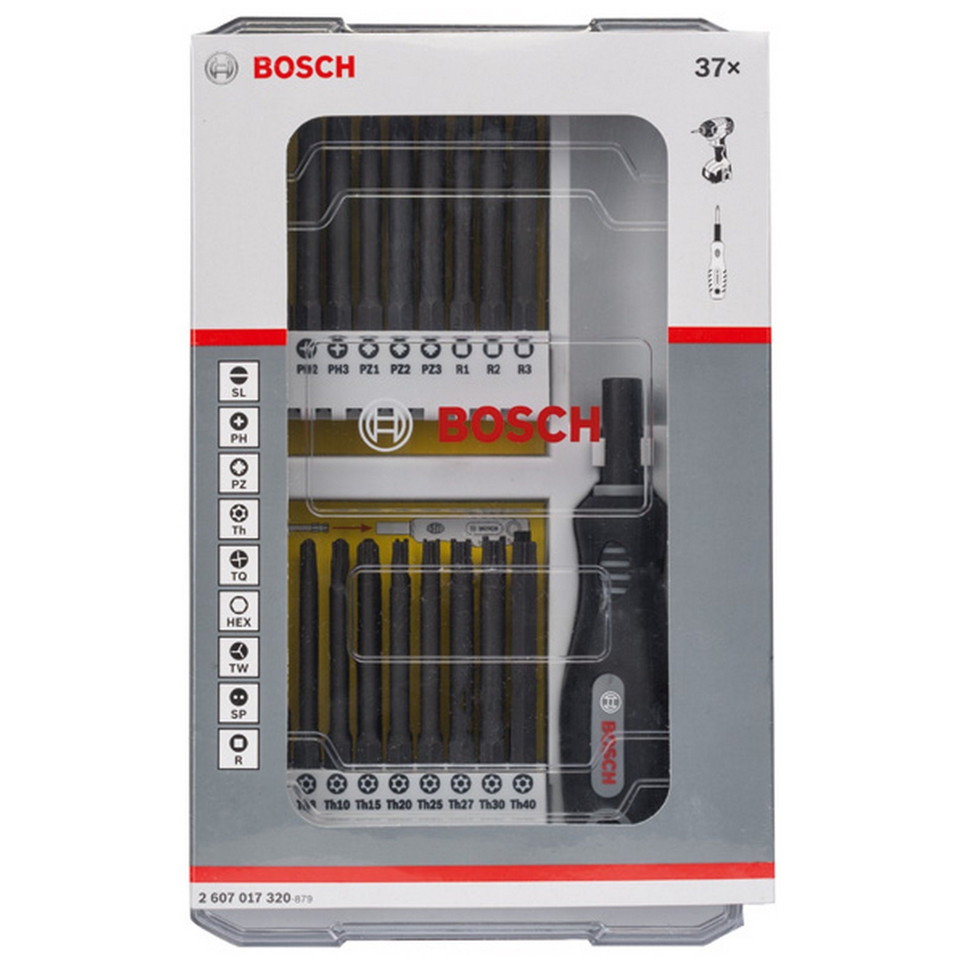 Bosch 37-teil. Set m Schrauberbits u Griff, PH, PZ, SL, TH, TQ, H, TW, SP, R und Bith #2607017320