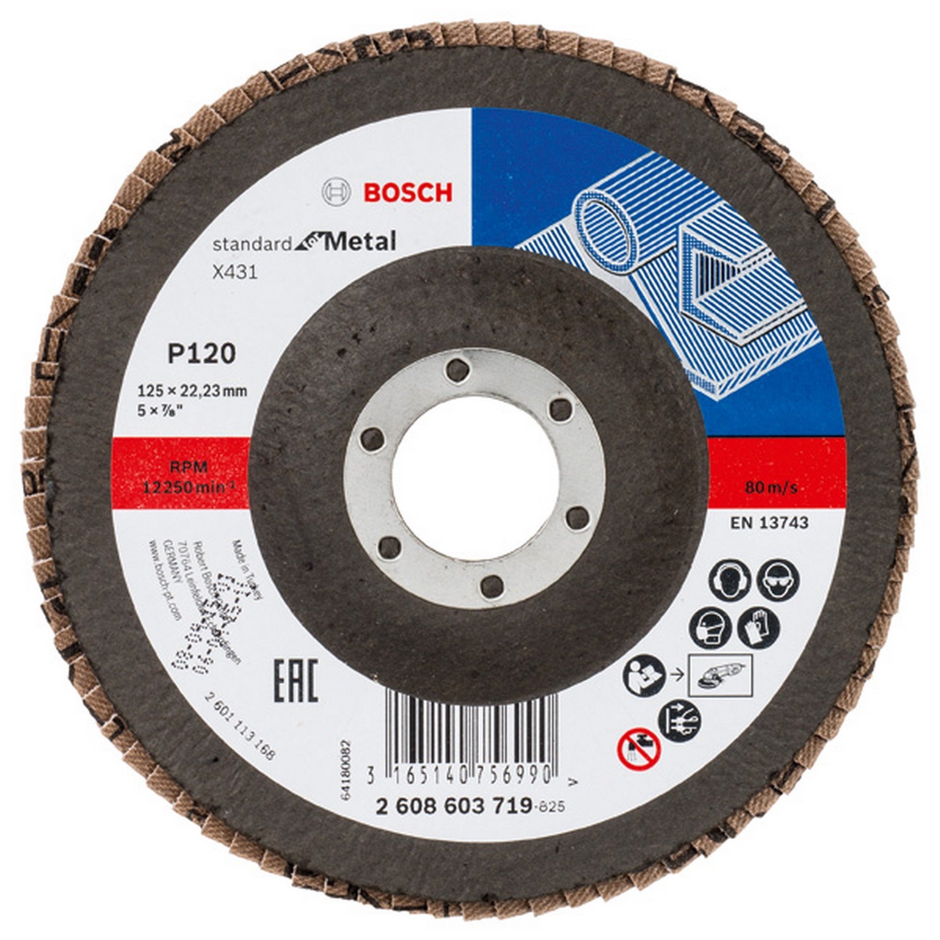 Bosch Fächerschleifscheibe X431 Standard for Metal, gerade, 125 mm, 120, Glasgewebe #2608603719