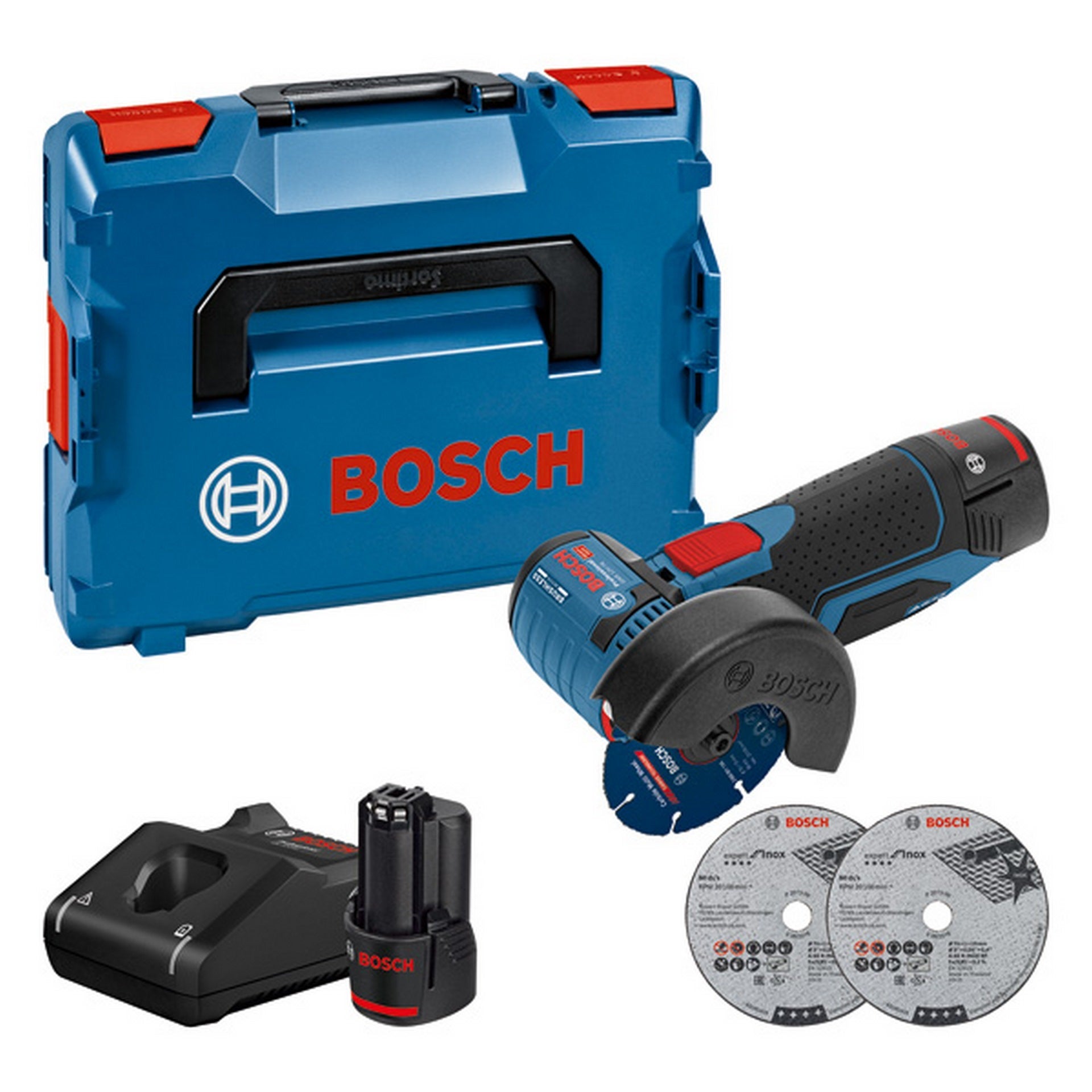 Bosch Akku-Winkelschleifer GWS 12V-76, 2 x Akku GBA 12V 3.0Ah in L-BOXX #06019F200B