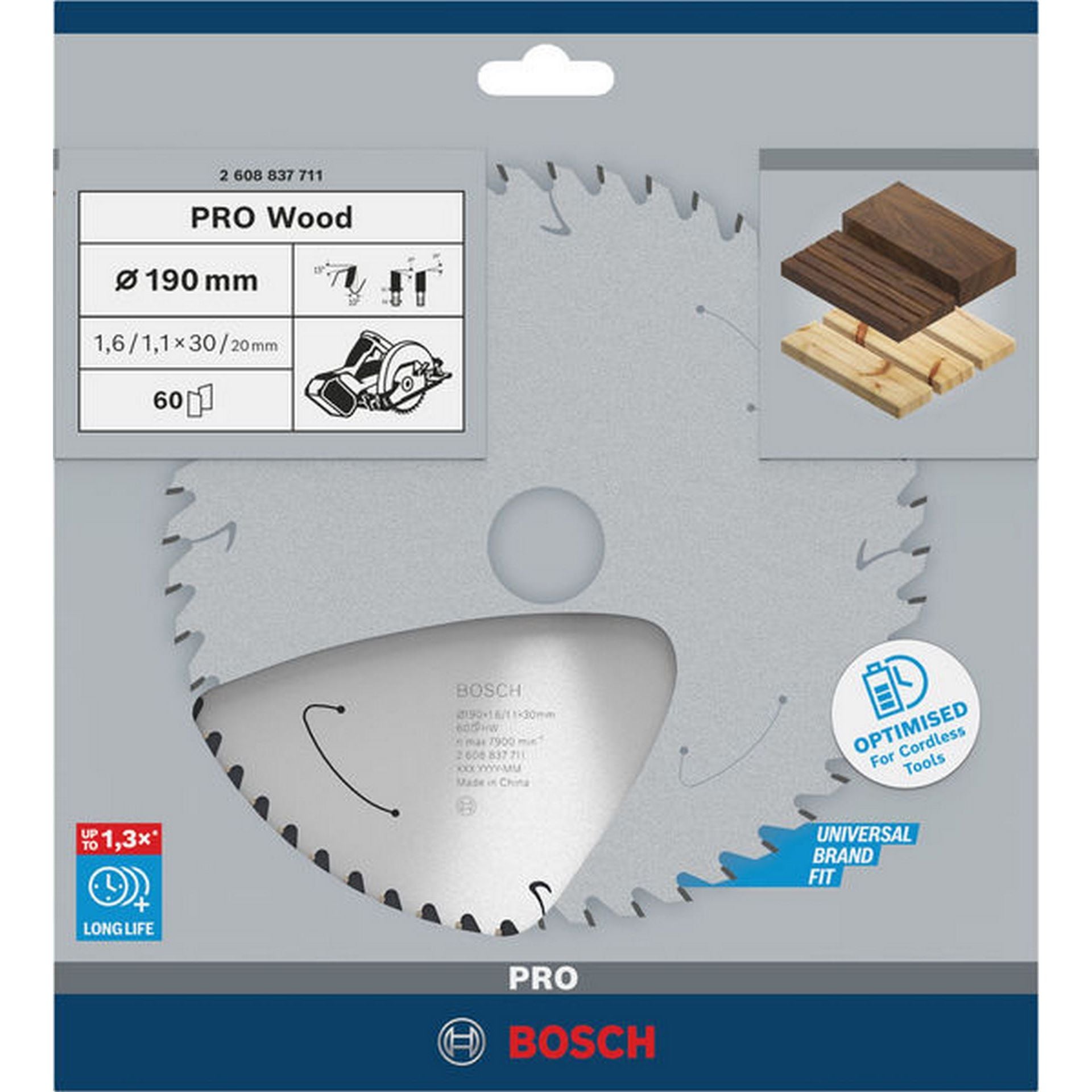 Bosch PRO Wood cordless Kreissägeblatt, 190 x 1,6 x 30 mm, T60 #2608837711