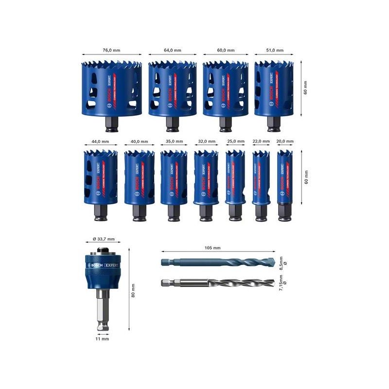 Bosch EXPERT Multi Material Lochsägen-Set, 20/22/25/32/35/40/44/51/60/64/76 mm,14-tlg. #2608900447