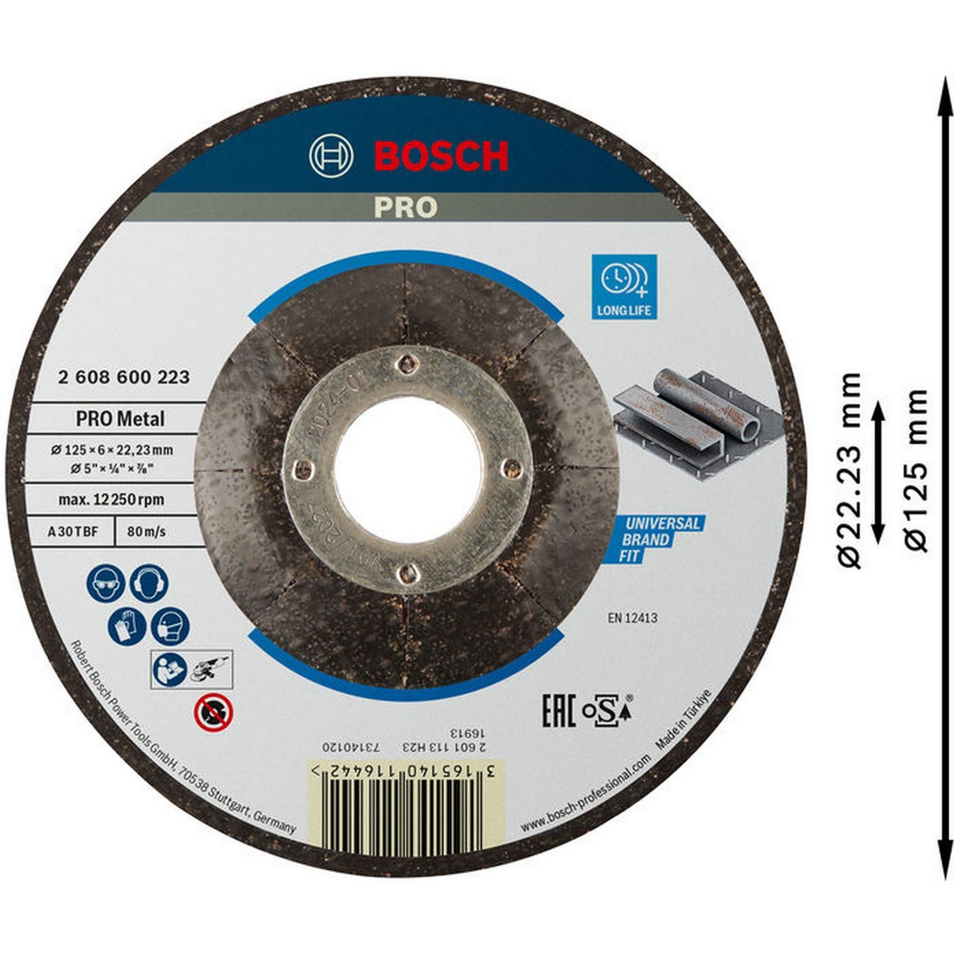 Bosch PRO Metal Schleifscheibe, 125 x 6 x 22.23 mm, oSa #2608600223