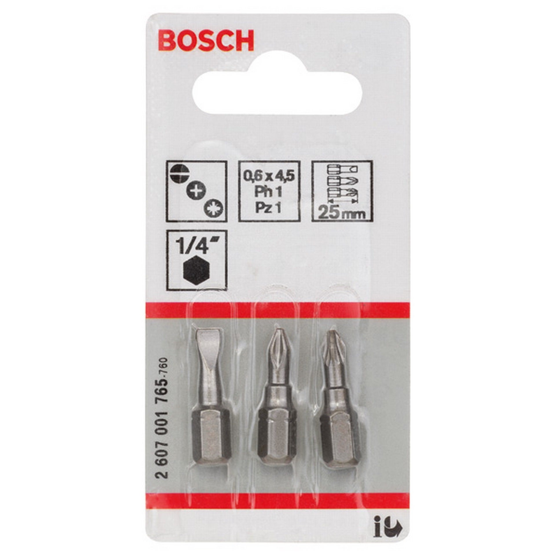 Bosch Schrauberbit-Set Extra-Hart (gemischt), 3-teilig, S 0,6x4,5, PH1, PZ1, 25 mm #2607001765
