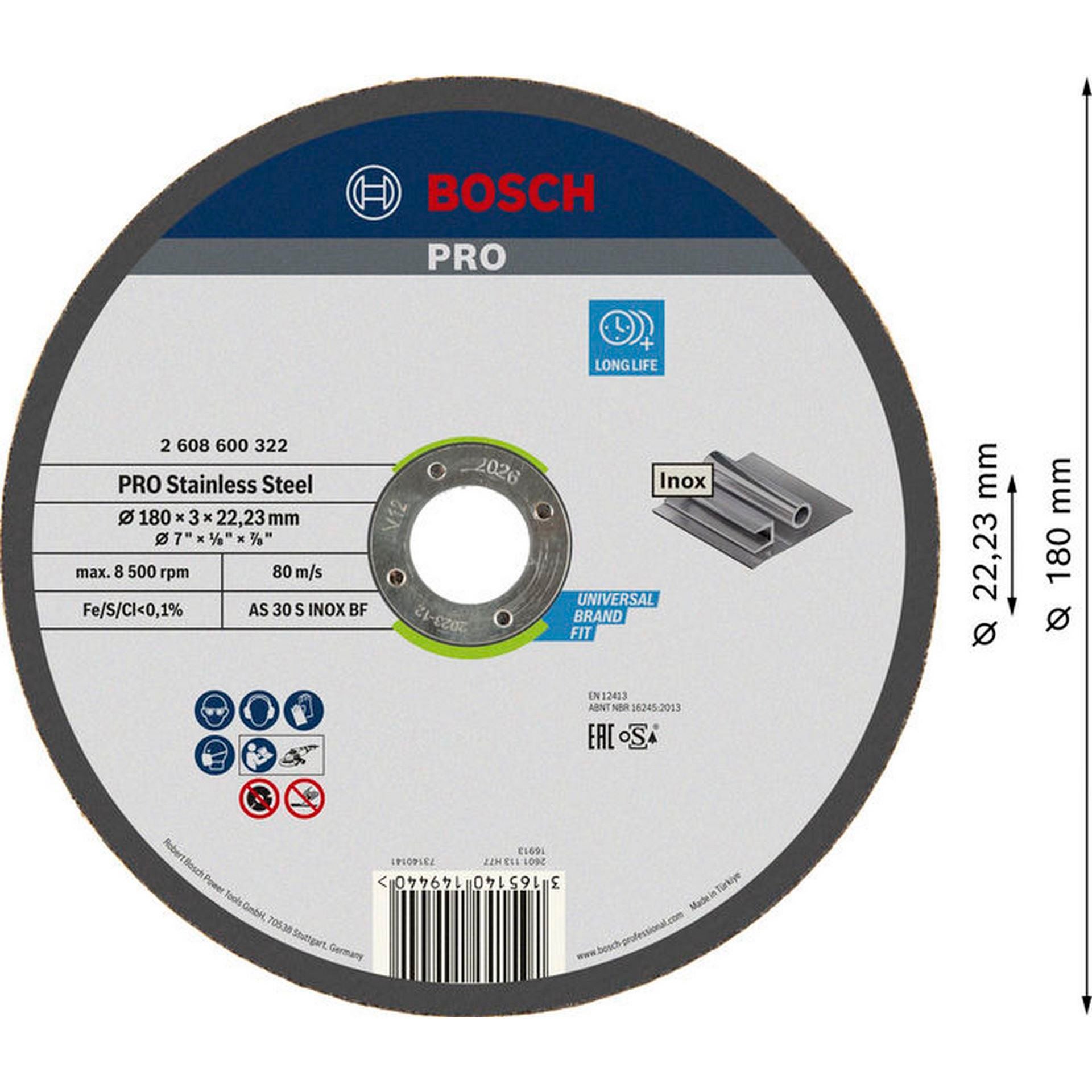 Bosch PRO Stainless Steel Trennscheibe, 180 x 3 x 22,23 mm #2608600322