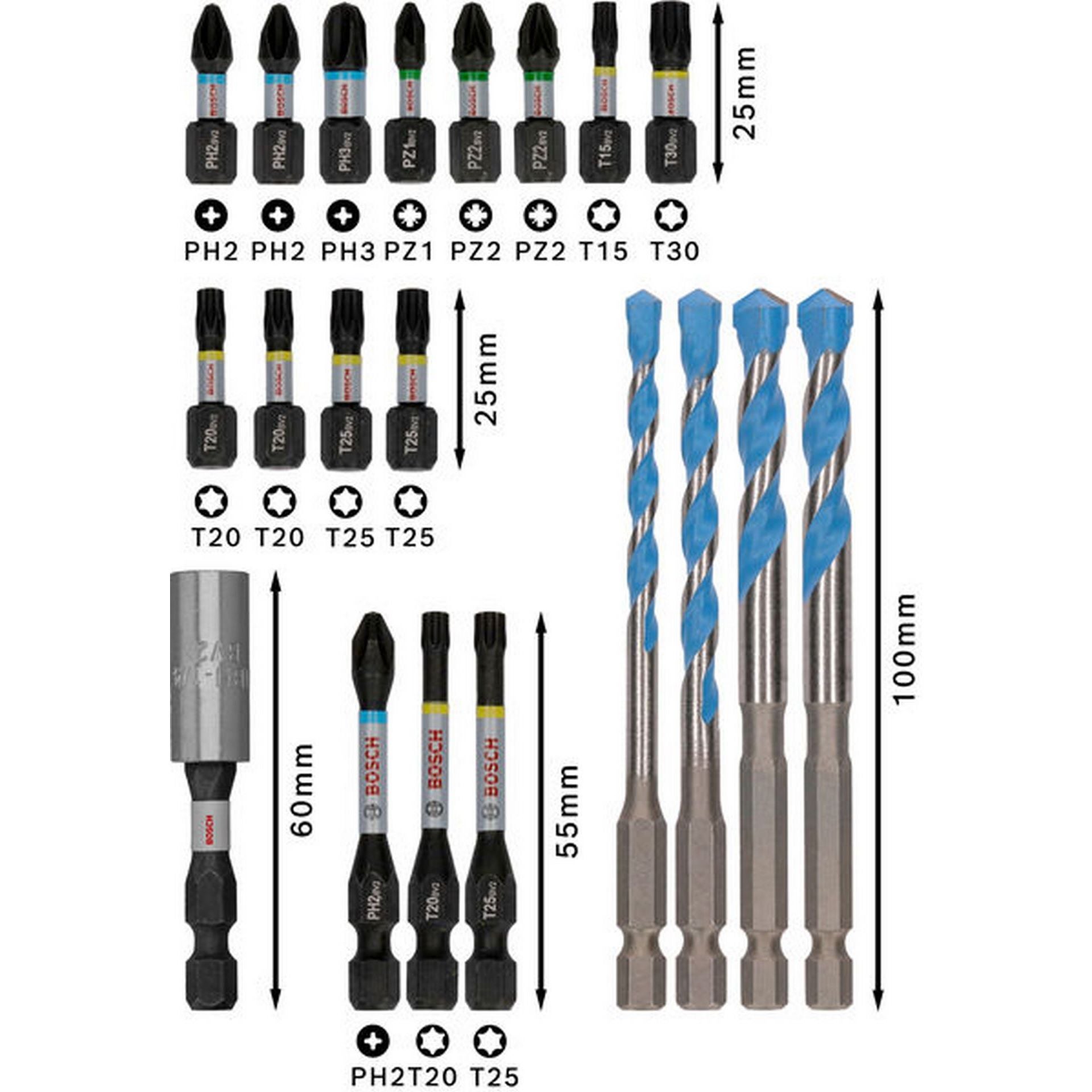 Bosch PRO Impact Schrauberbits und Multi Construction Bohrer Set, 20-tlg. #2608521U83