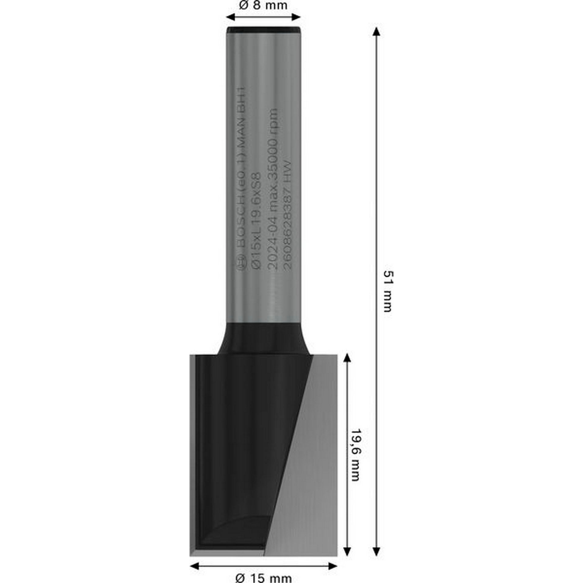 Bosch PRO Nutfräser, zweischneidig, D 15 mm, L 19,6 mm, S 8 mm #2608628387