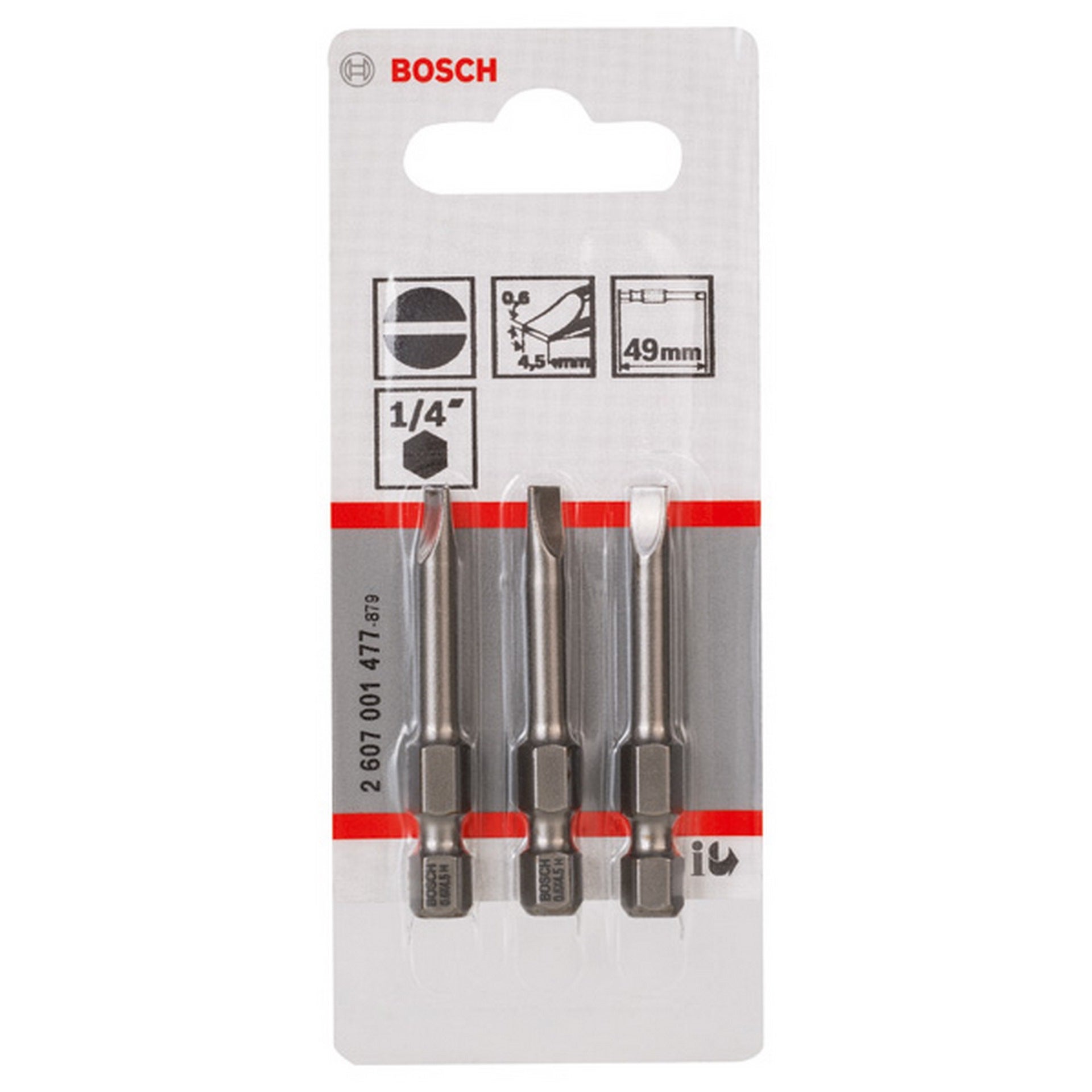 Bosch Schrauberbit Extra-Hart S 0,6 x 4,5, 49 mm, 3er-Pack #2607001477