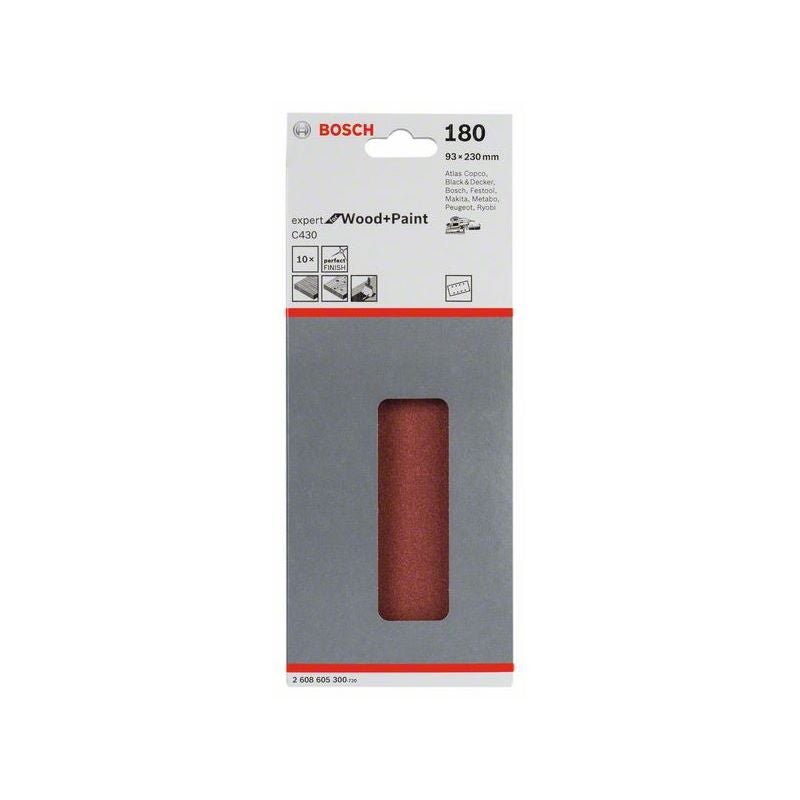 Bosch Schleifblatt C430, 93 x 230 mm, 180, 8 Löcher, gespannt, 10er-Pack #2608605300