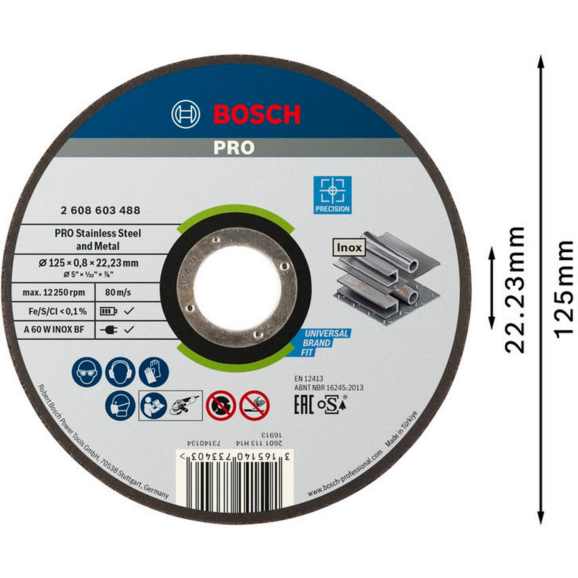 Bosch PRO Stainless Steel and Metal Gebundene Trennscheibe, 125x0,8x22,23 mm, gerade #2608603488