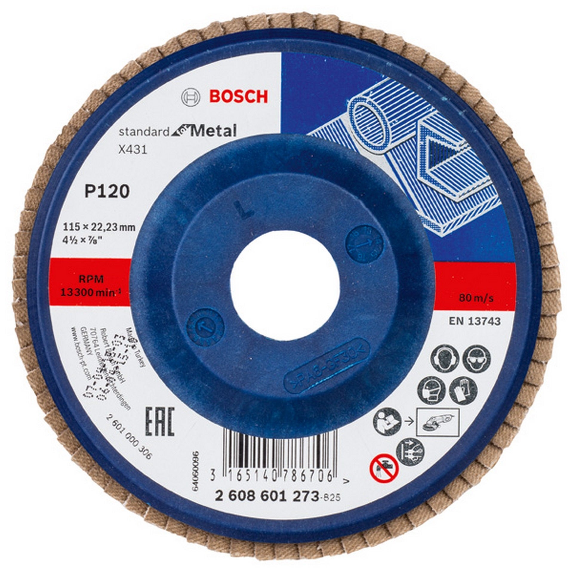 Bosch Fächerschleifscheibe X431 Standard for Metal, gerade, 115 mm, 120, Kunststoff #2608601273