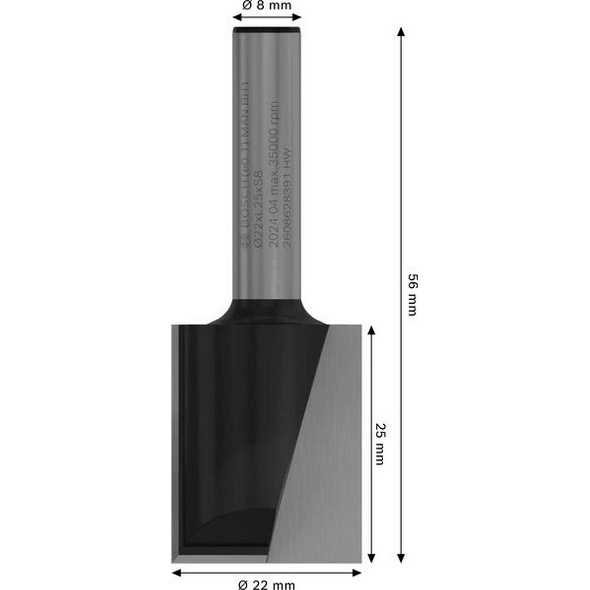 Bosch PRO Nutfräser, zweischneidig, D 22 mm, L 24,6 mm, S 8 mm #2608628391