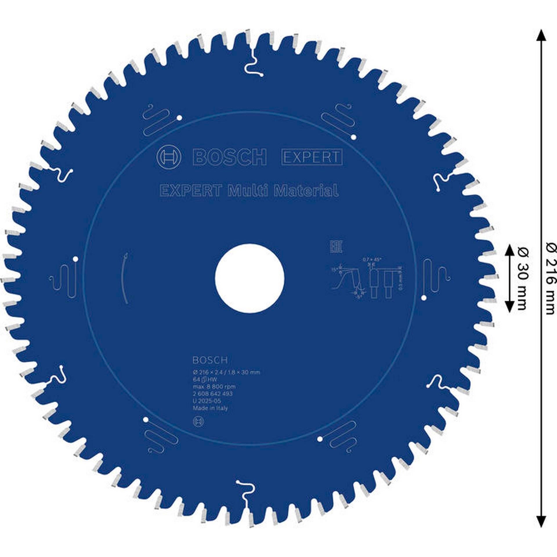 Bosch EXPERT Multi Material Kreissägeblatt, 216x2,4/1,8x30 mm, Z64 #2608642493