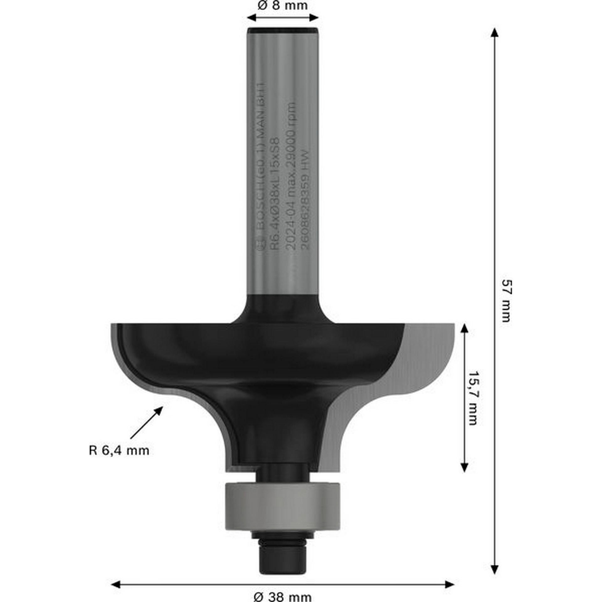 Bosch PRO Profilfräser Ogee, R 6,4 mm, S 8 mm #2608628359