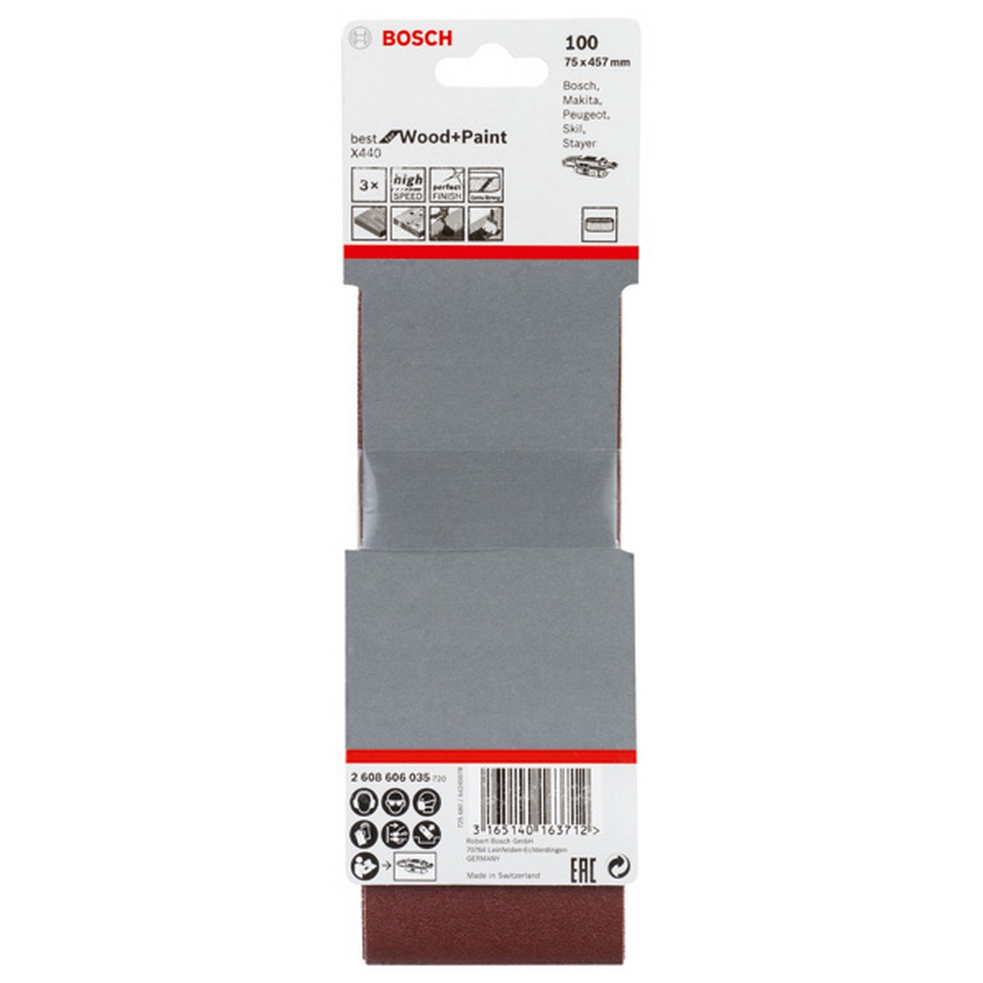 Bosch PRO X440 Schleifband, 75 x 457 mm, G100, 3-tlg. #2608606035