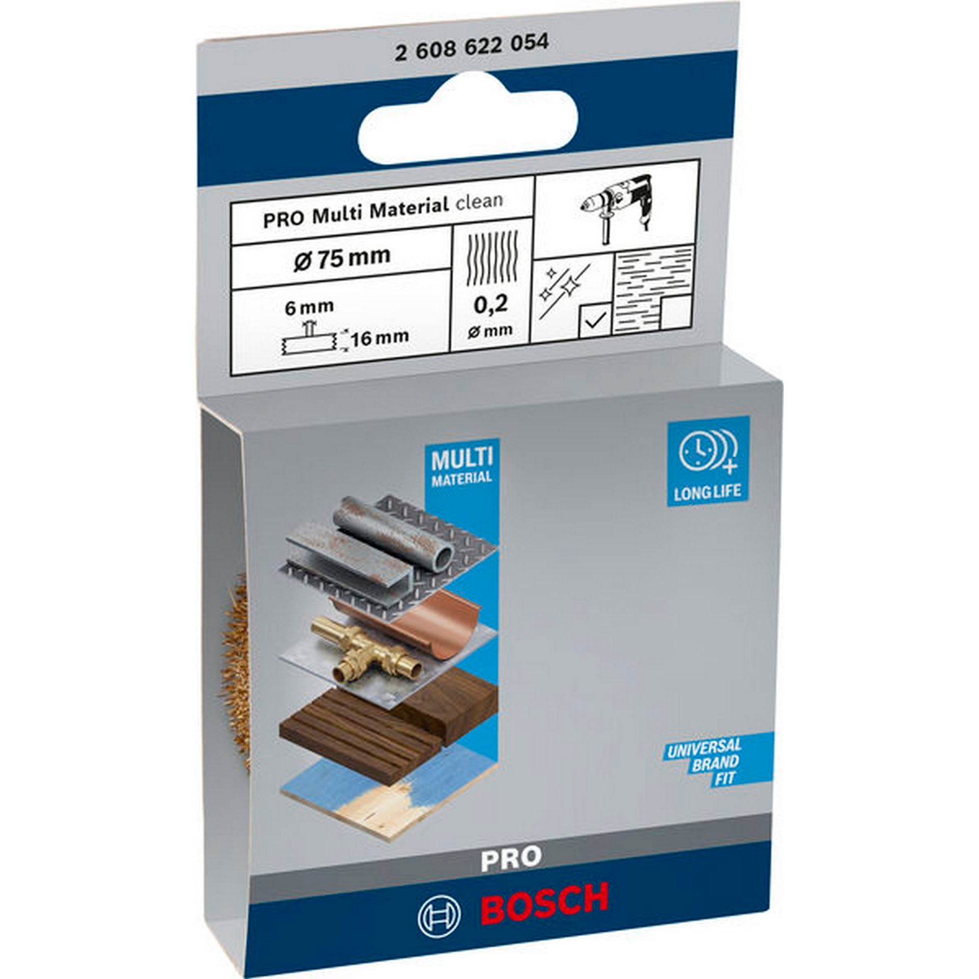 Bosch PRO Multi Material clean Scheibenbürste, gerader Schaft, 75 x 0,2 mm #2608622054