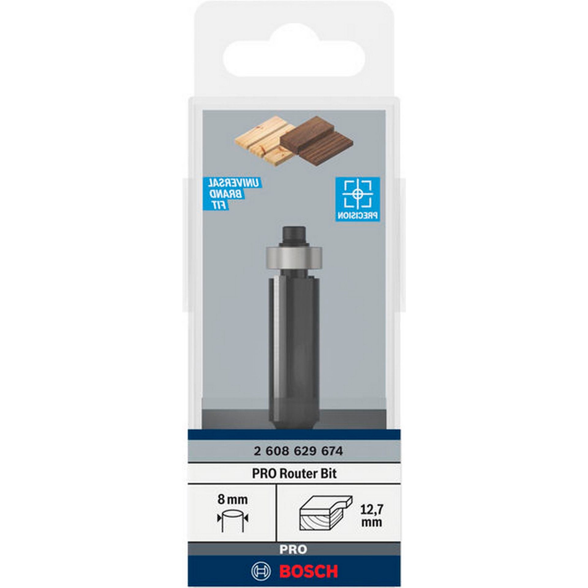 Bosch PRO Bündigfräser mit unterem Kugellager, D 12,7 mm, L 40 mm, S 8 mm #2608629674