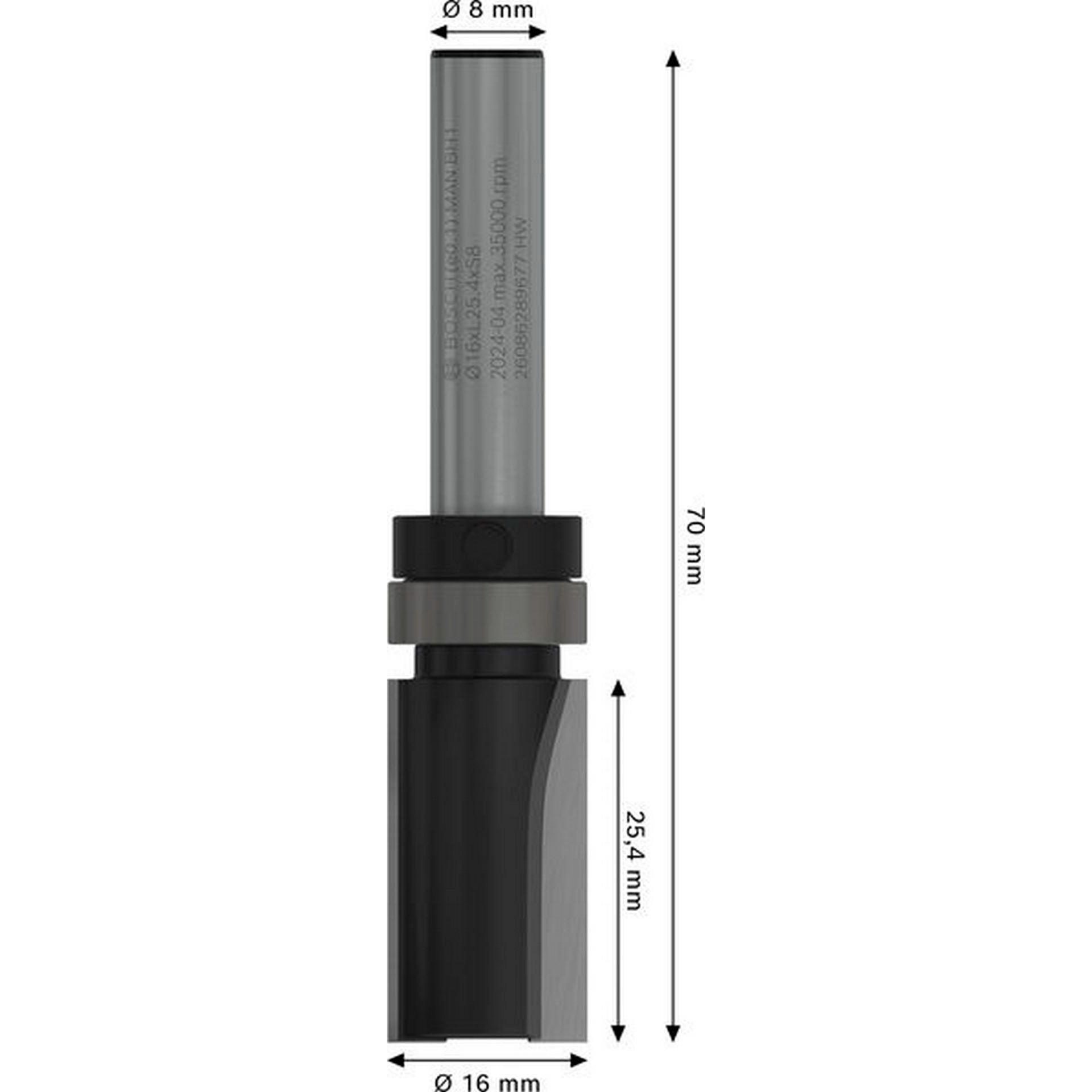 Bosch PRO Bündigfräser mit oberen Kugellager, D 16 mm, L 25,4 mm, S 8 mm #2608629677
