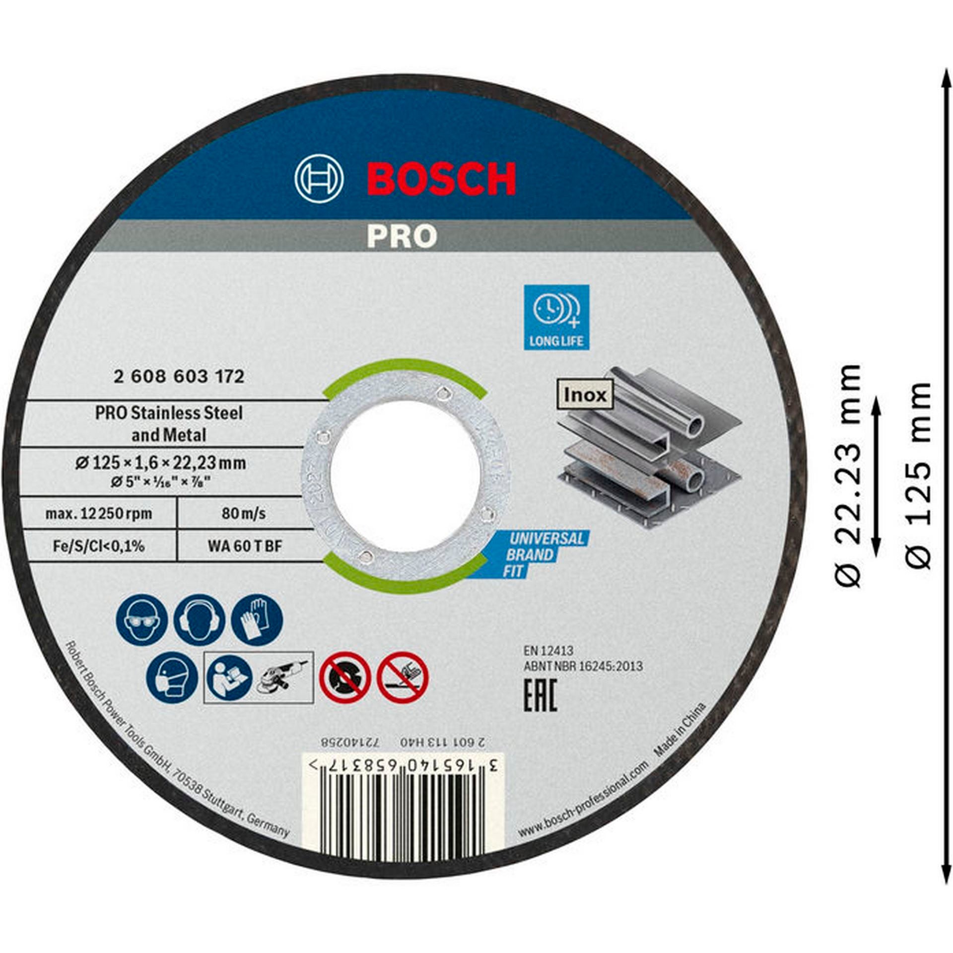 Bosch PRO Stainless Steel and Metal Trennscheibe, 125 x 1.6 x 22.23 mm, gerade #2608603172