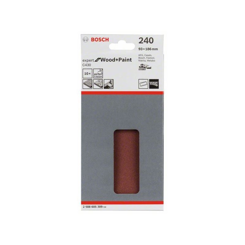 Bosch Schleifblatt C430, 93 x 186 mm, 240, 8 Löcher, 10er-Pack #2608605309