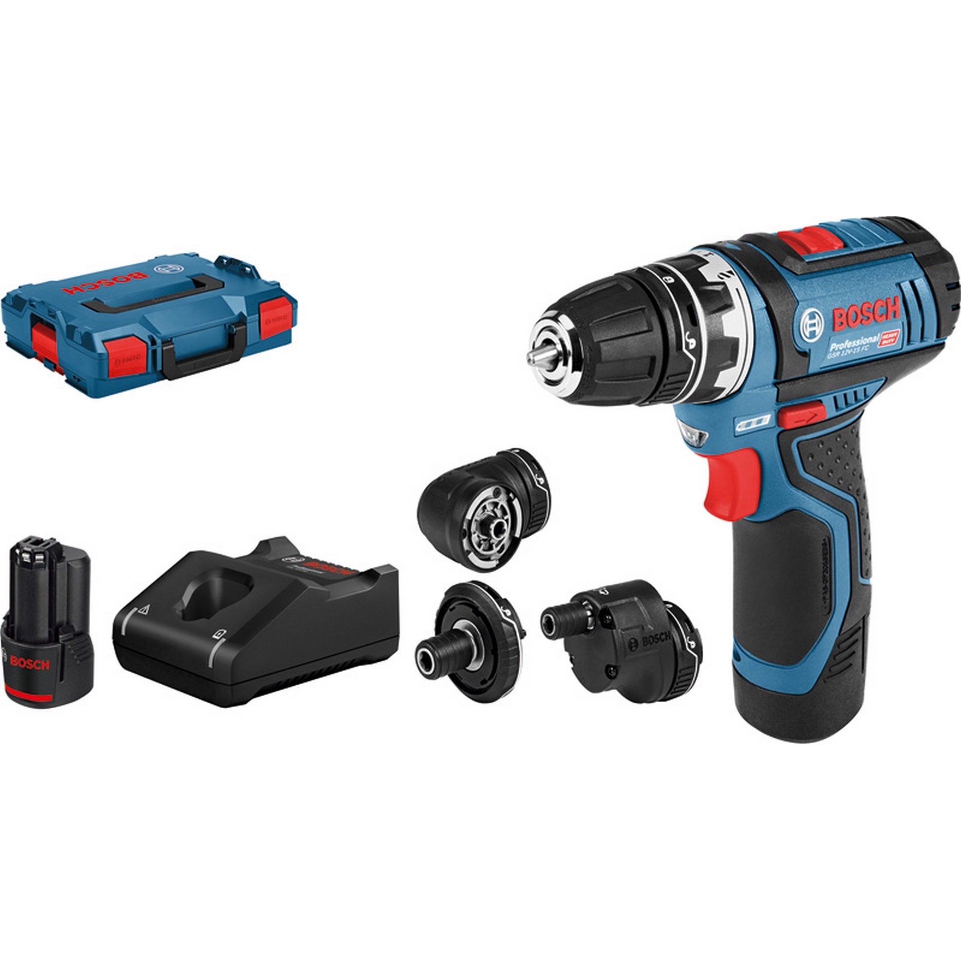 Bosch Akku-Bohrschrauber GSR 12V-15 FC, 2 x Akku GBA 12V 2.0Ah, 4 x Aufsätze in L-BOXX #06019F6000