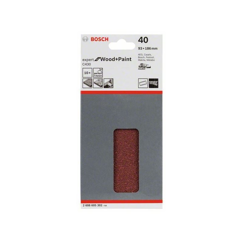 Bosch Schleifblatt C430, 93 x 186 mm, 40, 8 Löcher, 10er-Pack #2608605302
