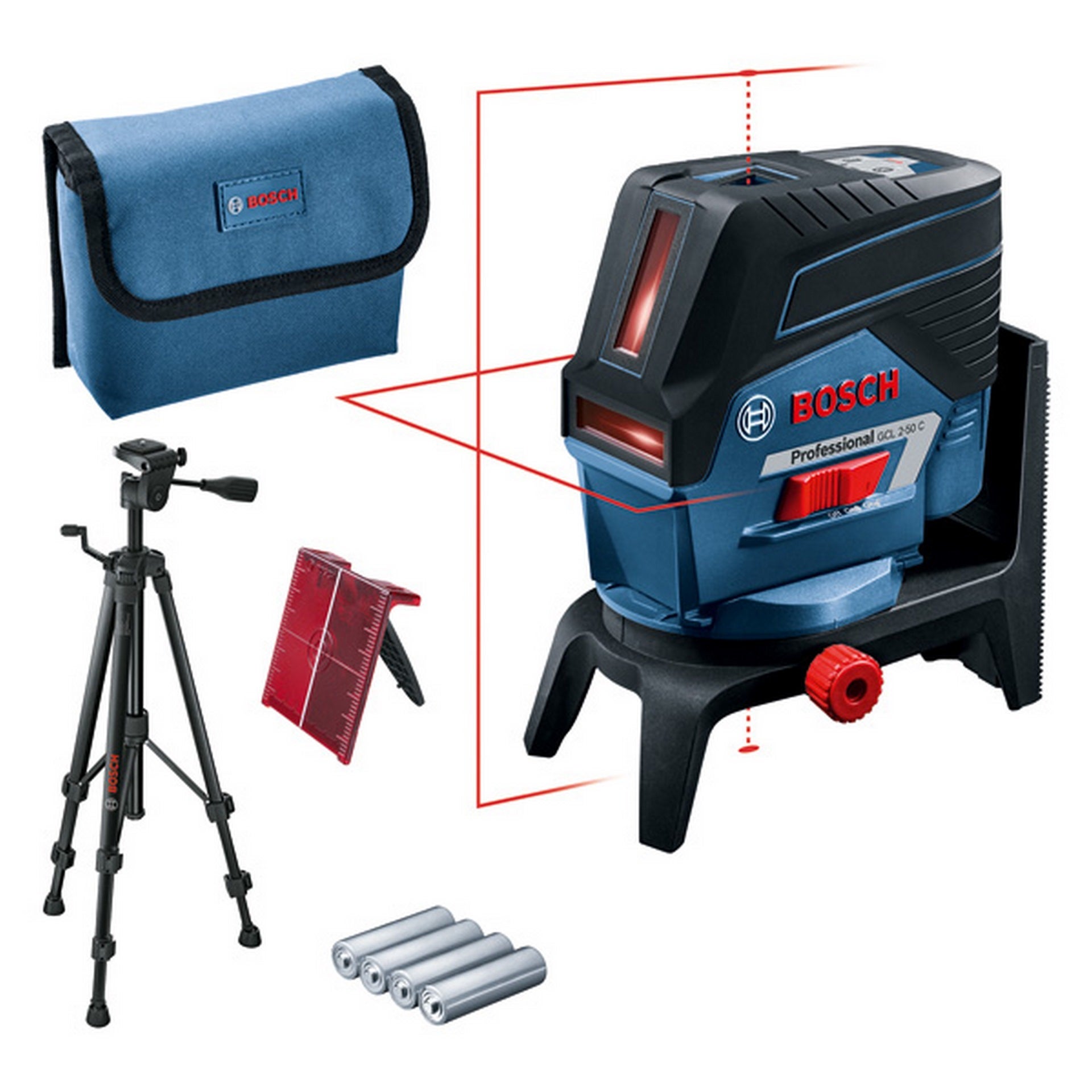 Bosch Kombilaser GCL 2-50 C, 4 x 1,5 V-LR6-Batterie + Baustativ BT 150 Professional #0601066G02