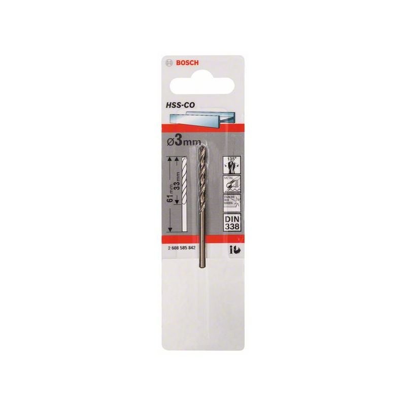 Bosch Metallbohrer HSS-Co, DIN 338, 3 x 33 x 61 mm, 1er-Pack #2608585842
