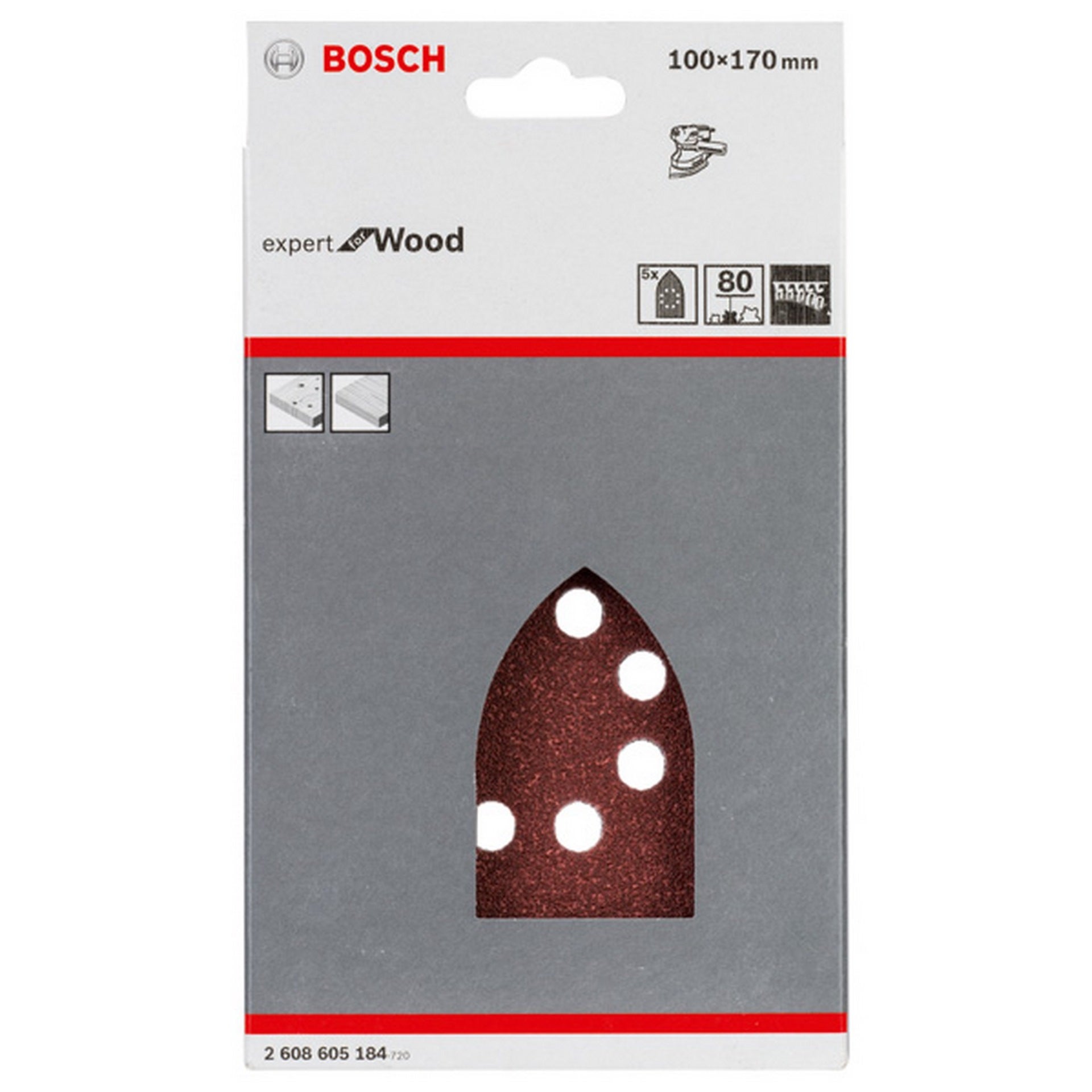Bosch Schleifblatt C430, 100 x 170 mm, 80, 8 Löcher, Klett, 5er-Pack #2608605184
