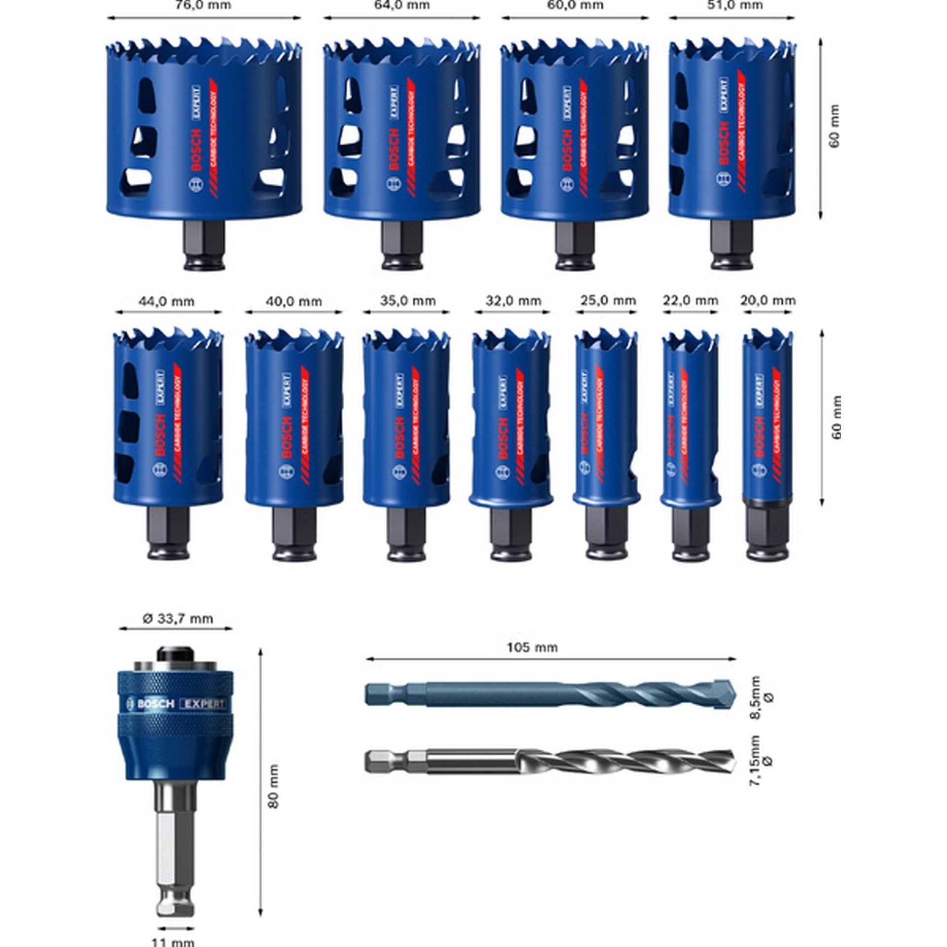 Bosch EXPERT Multi Material Lochsägen-Set, 20/22/25/32/35/40/44/51/60/64/76 mm,14-tlg. #2608900447