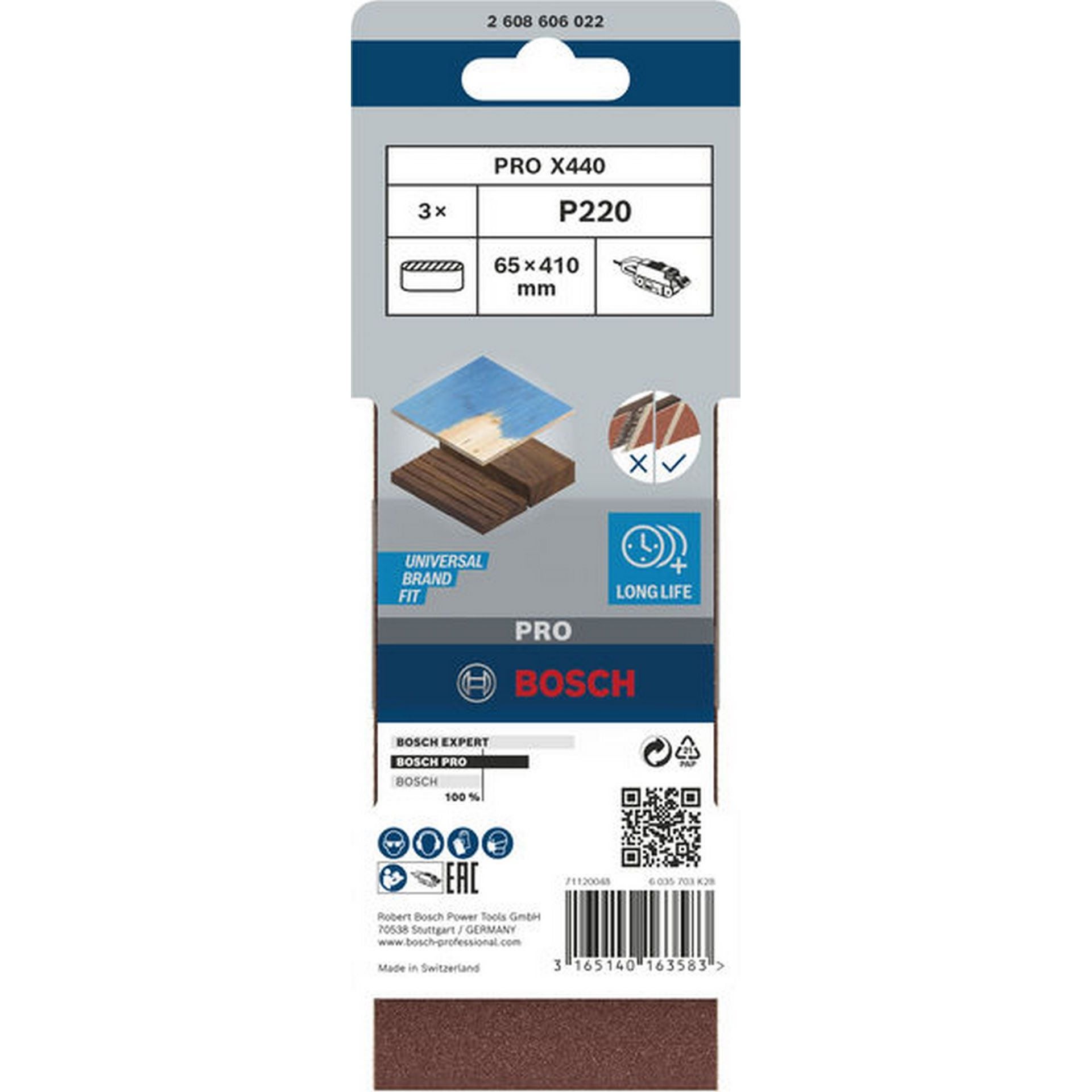 Bosch PRO X440 Schleifband, 65 x 410 mm, G220, 3-tlg. #2608606022