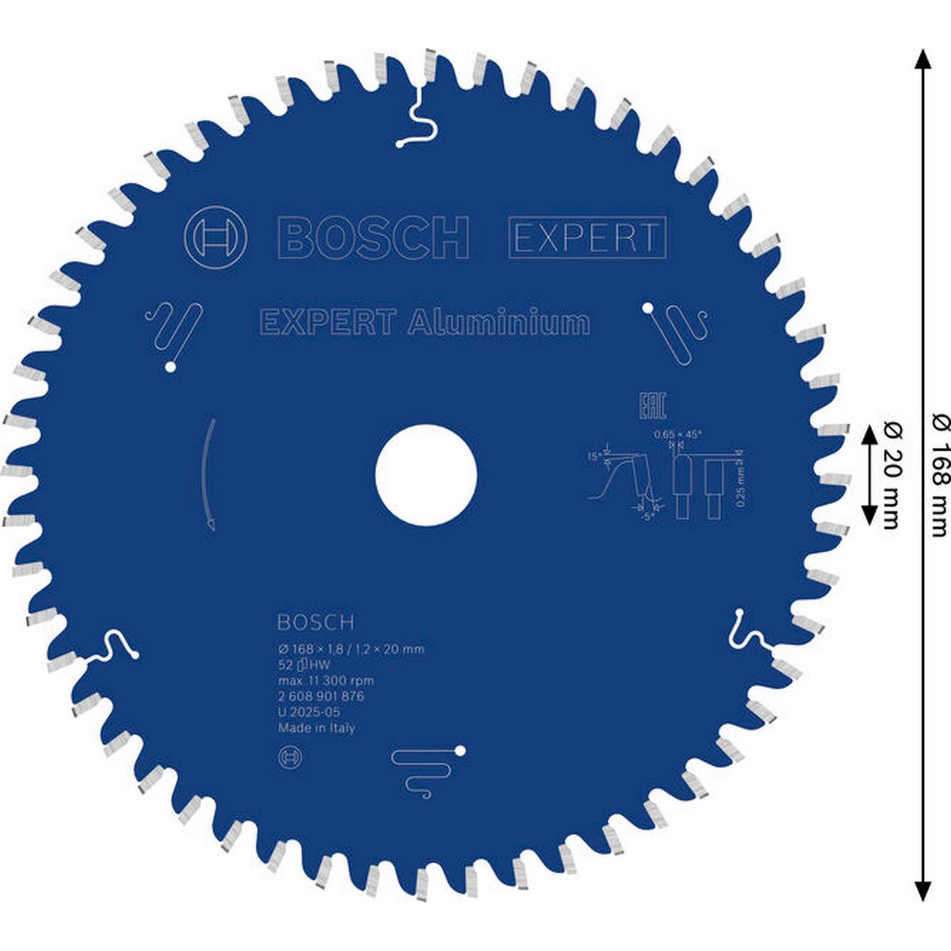 Bosch EXPERT Aluminium Kreissägeblatt, 168x1,8/1,2x20 mm, Z52 #2608901876