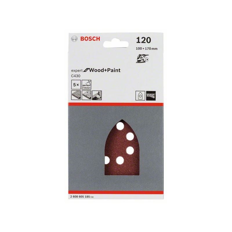 Bosch Schleifblatt C430, 100 x 170 mm, 120, 8 Löcher, Klett, 5er-Pack #2608605185