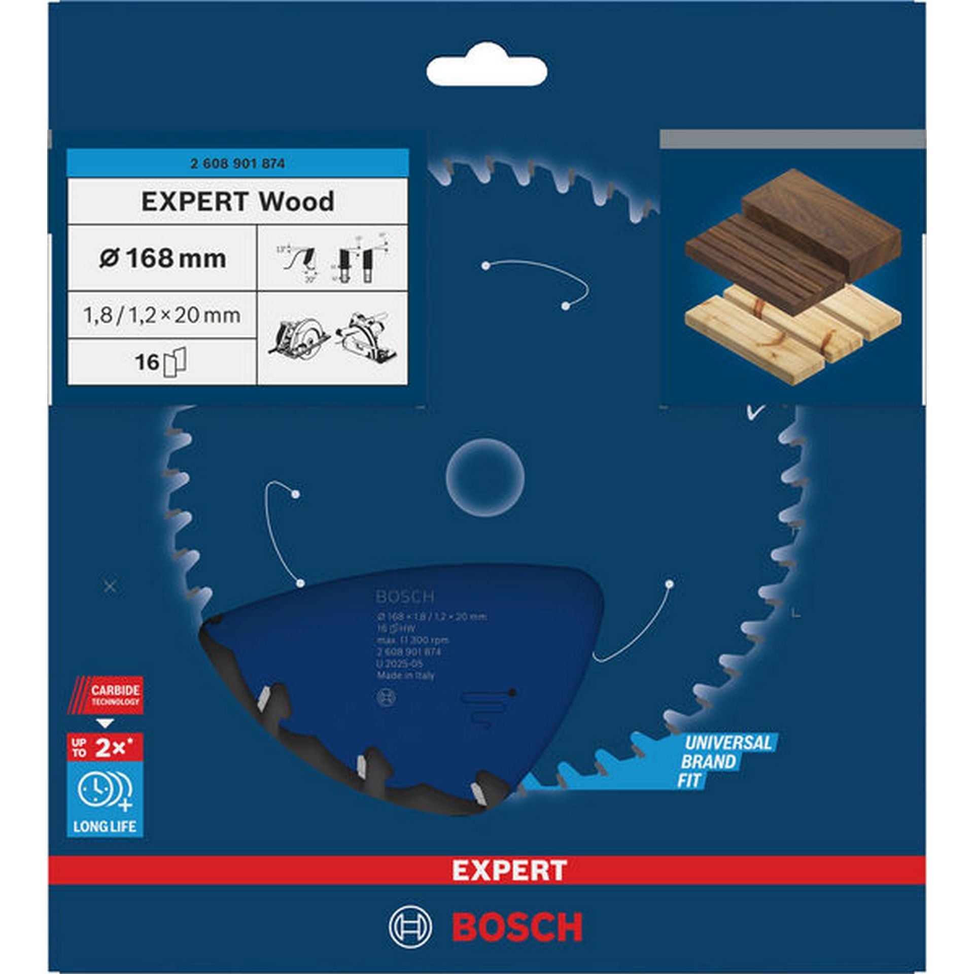 Bosch EXPERT Wood Kreissägeblatt, 168x1,8/1,2x20 mm, Z16 #2608901874